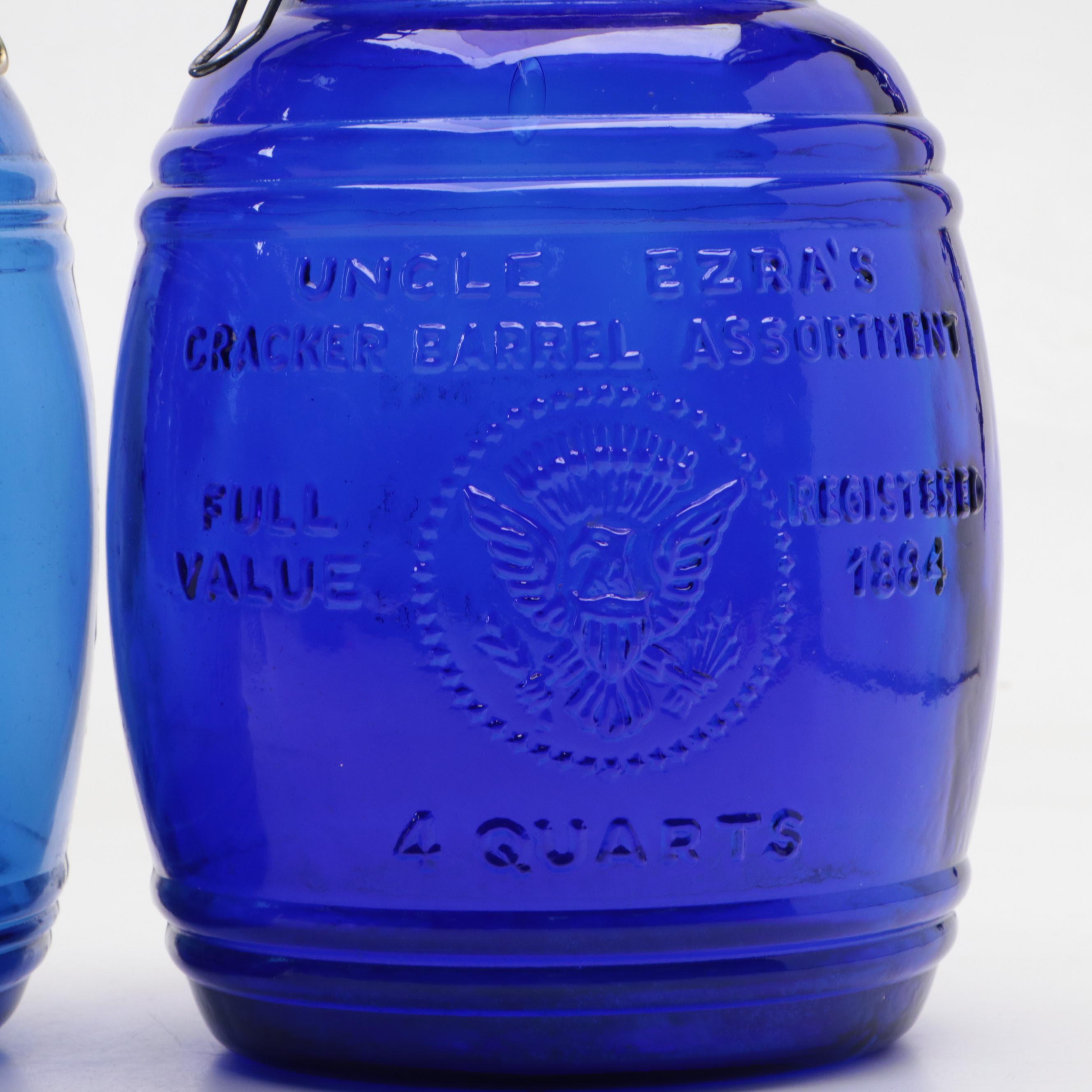 Cracker Barrel Cobalt Glass Cookie Jars