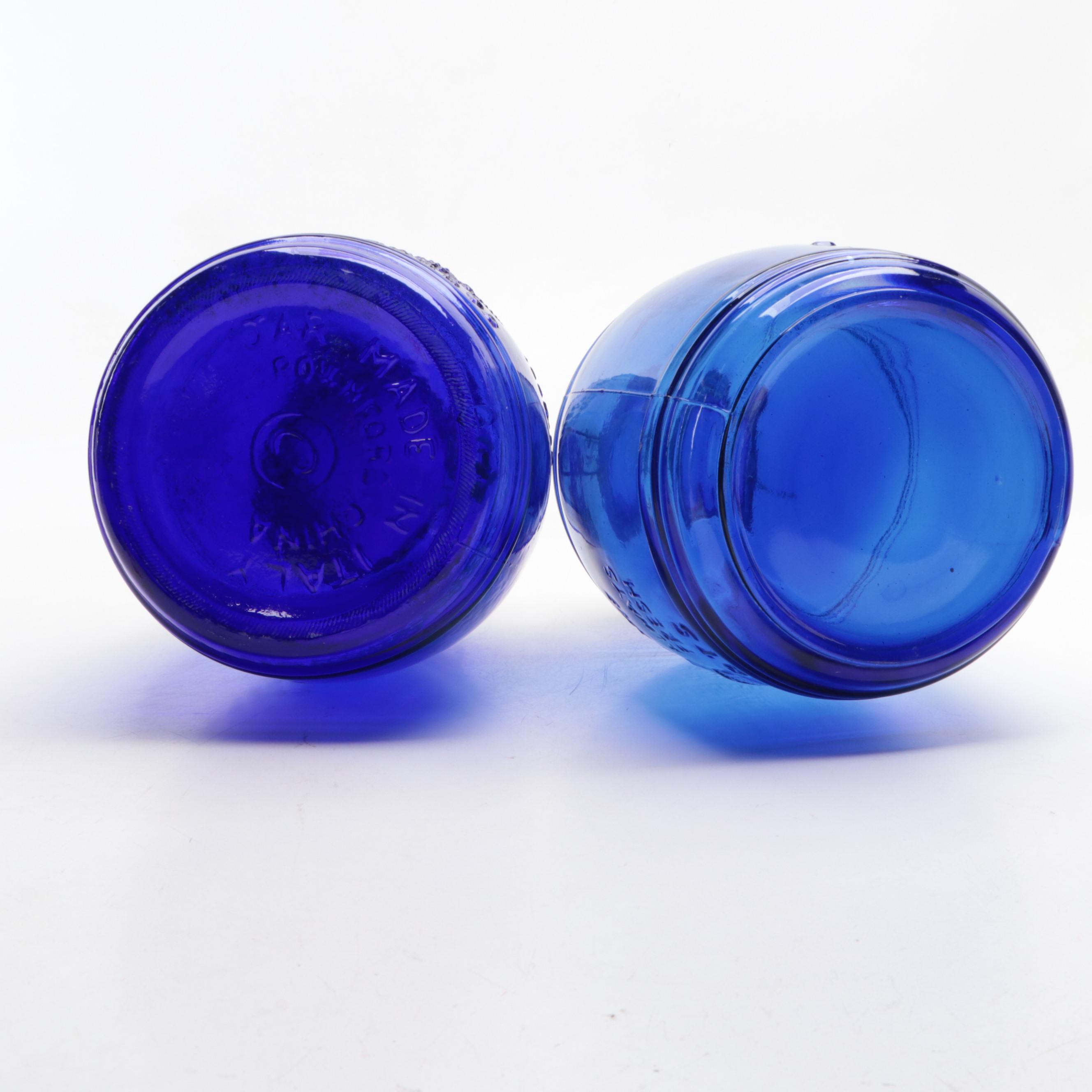 Cracker Barrel Cobalt Glass Cookie Jars