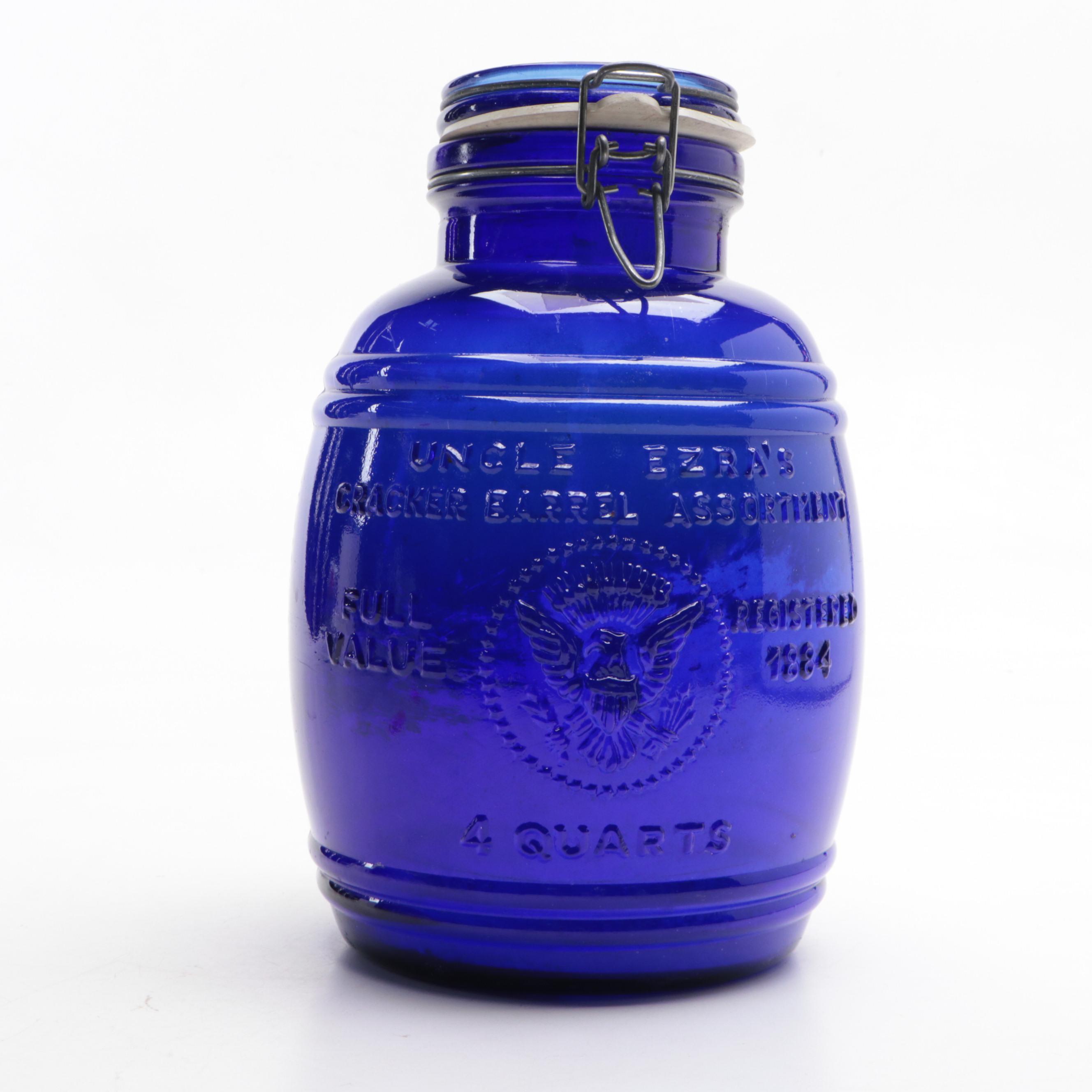 Cracker Barrel Cobalt Glass Cookie Jars