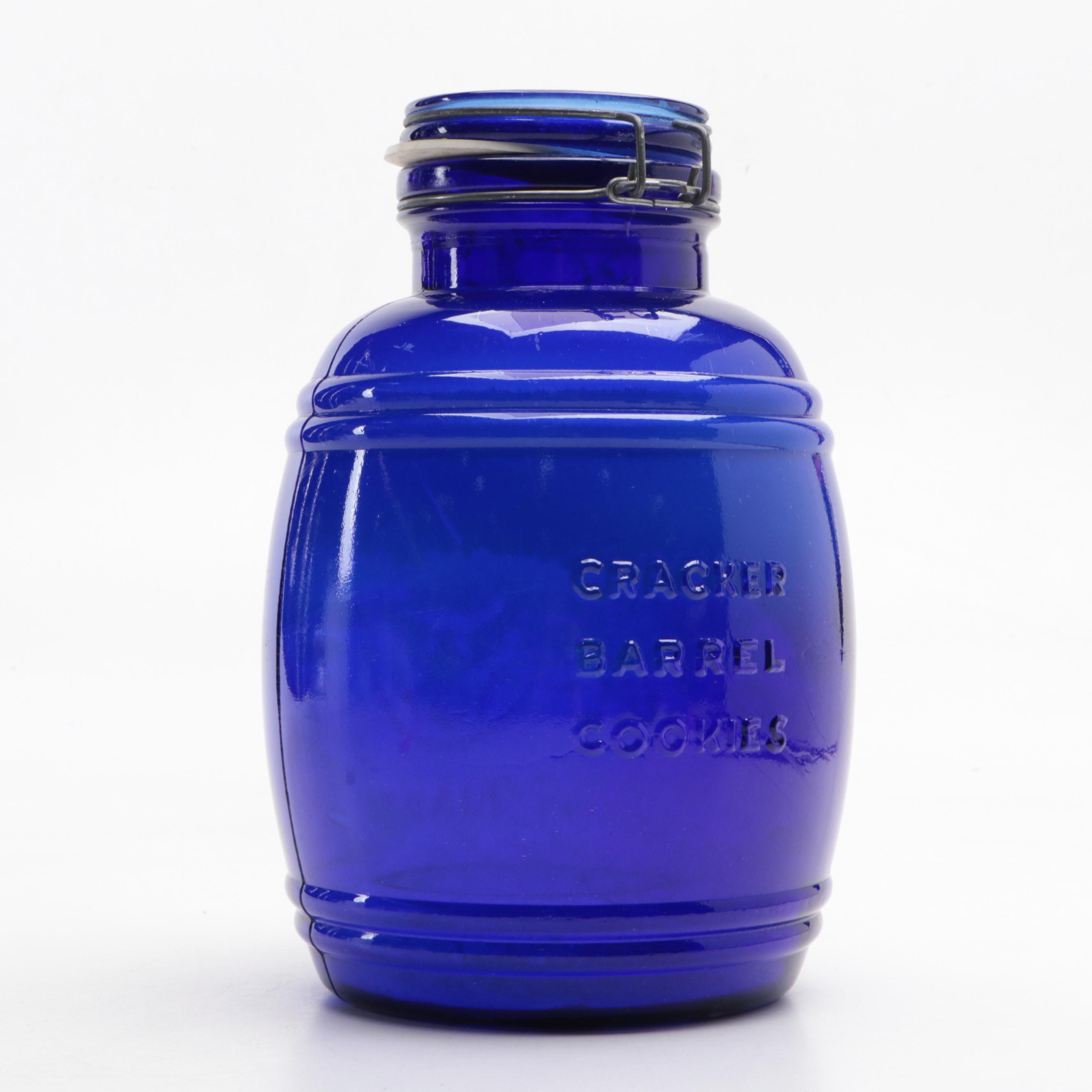 Cracker Barrel Cobalt Glass Cookie Jars
