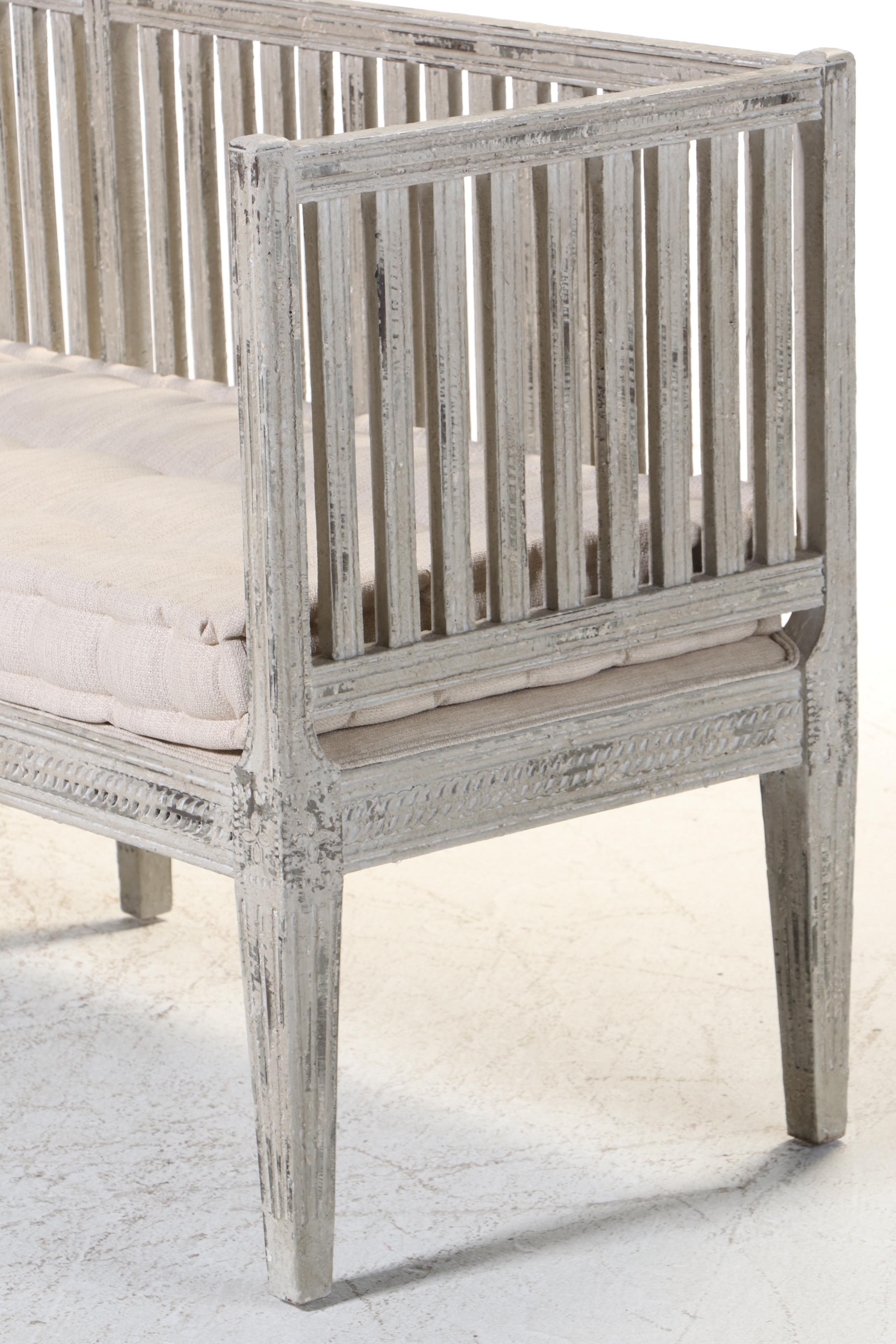 Arhaus Furniture "Johannson" Gustavian Style Cream and Grey-Painted Bench