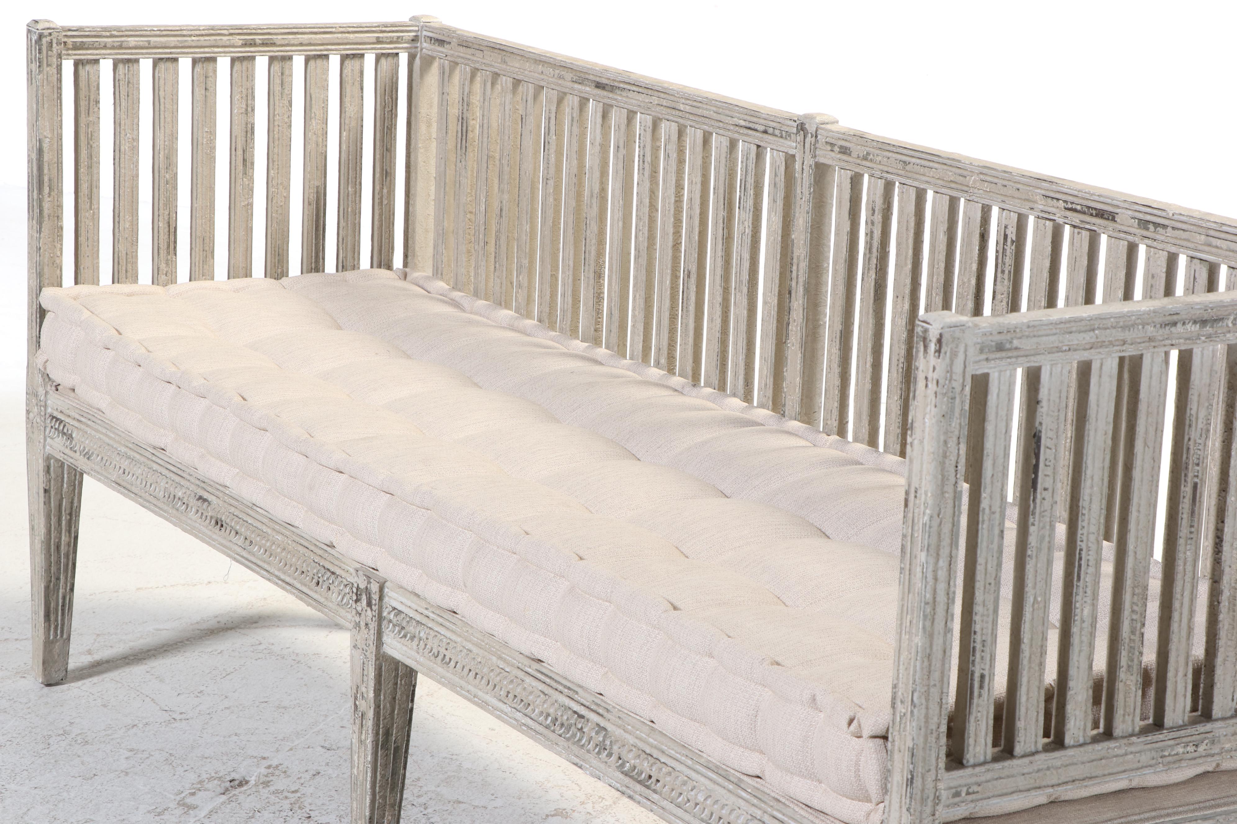 Arhaus Furniture "Johannson" Gustavian Style Cream and Grey-Painted Bench