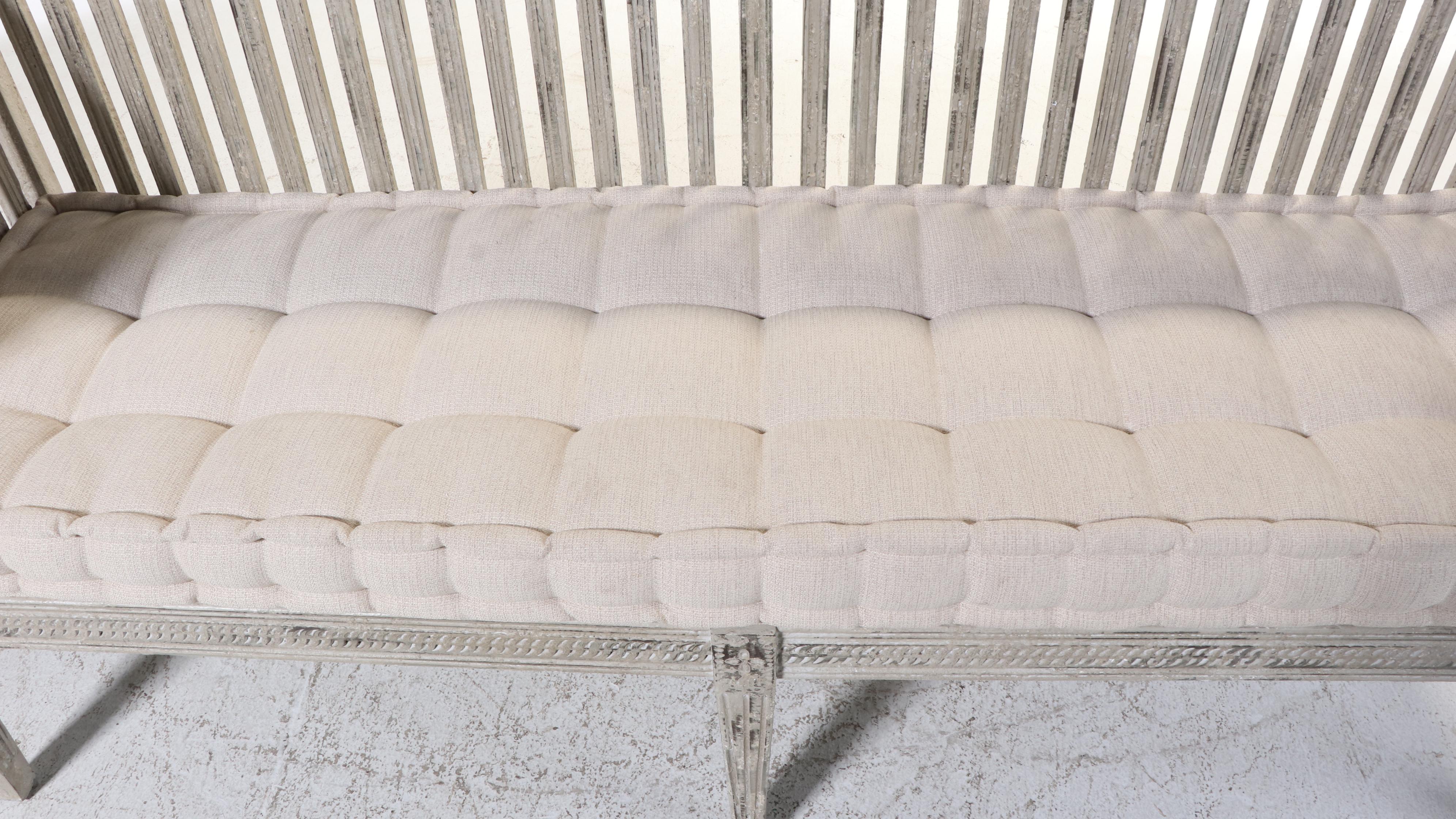 Arhaus Furniture "Johannson" Gustavian Style Cream and Grey-Painted Bench