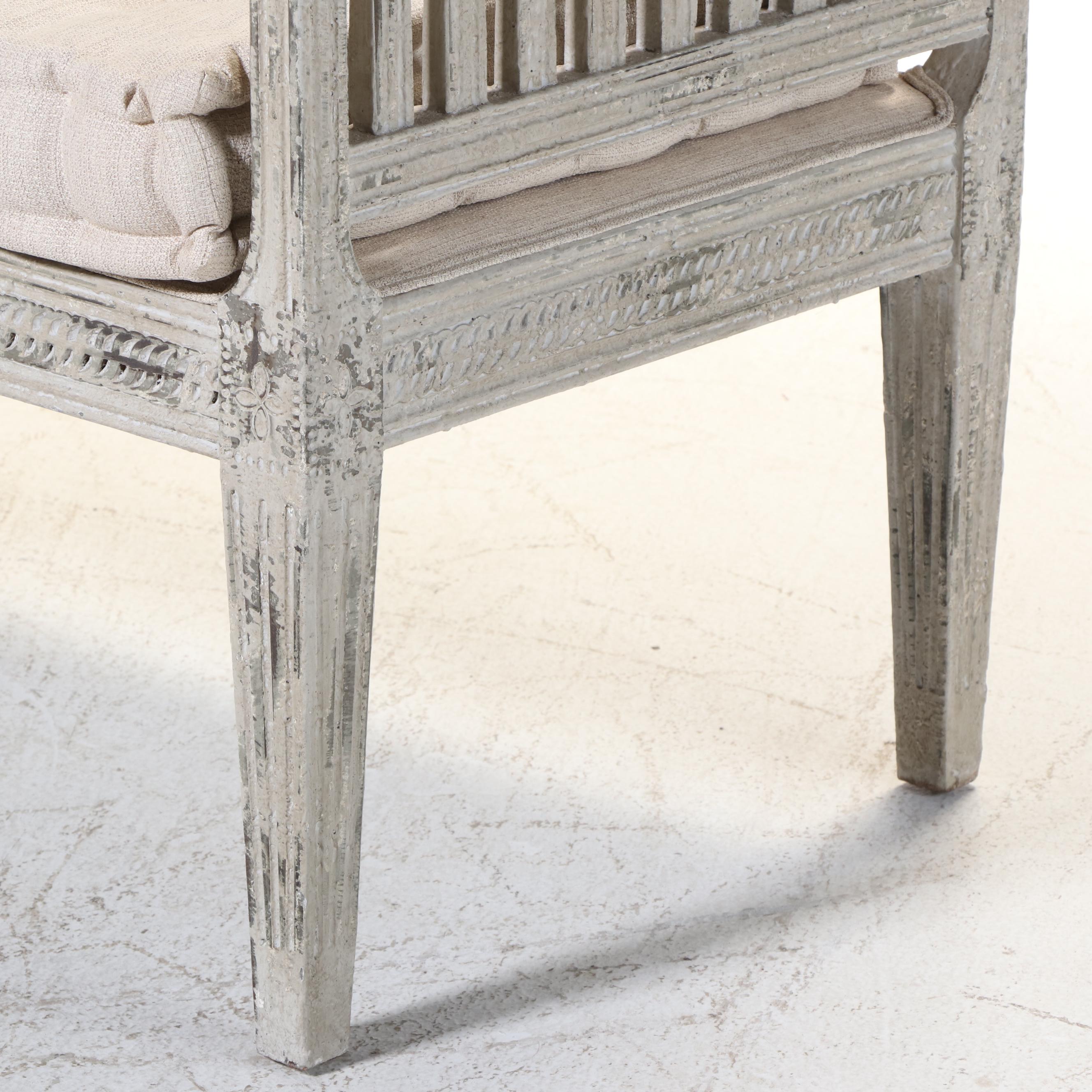 Arhaus Furniture "Johannson" Gustavian Style Cream and Grey-Painted Bench