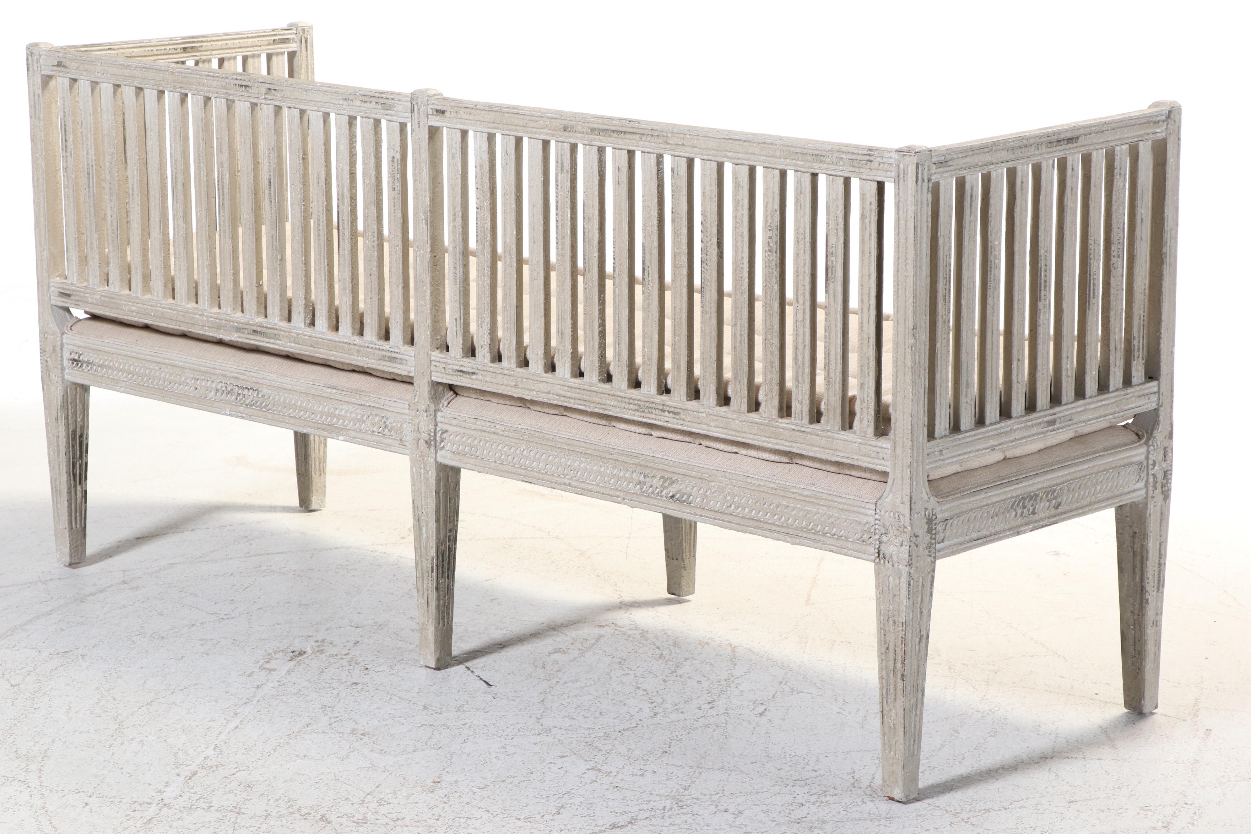 Arhaus Furniture "Johannson" Gustavian Style Cream and Grey-Painted Bench