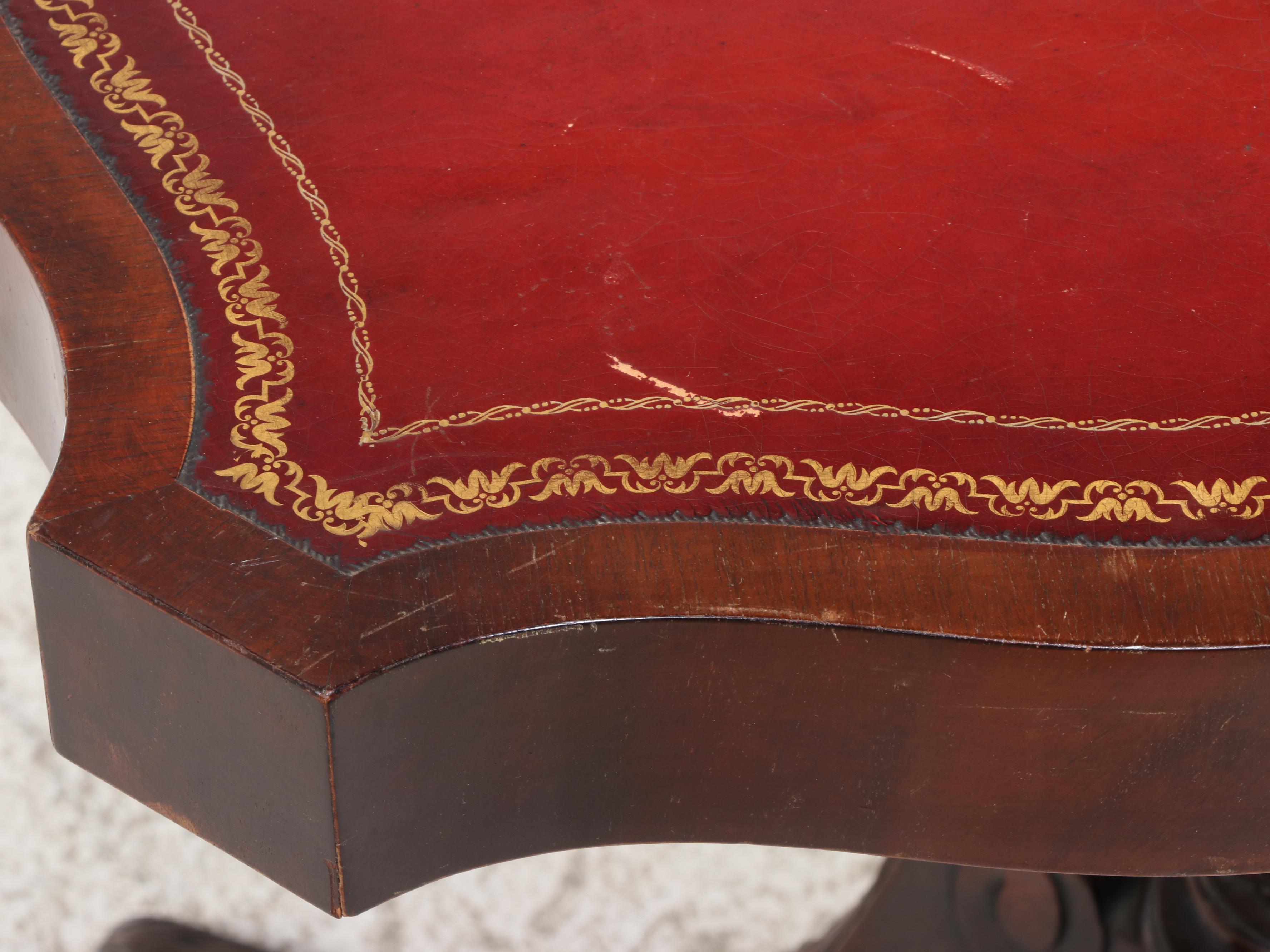 Duncan Phyfe Style Mahogany Finish Leather Top Side Table, Mid-20th Century