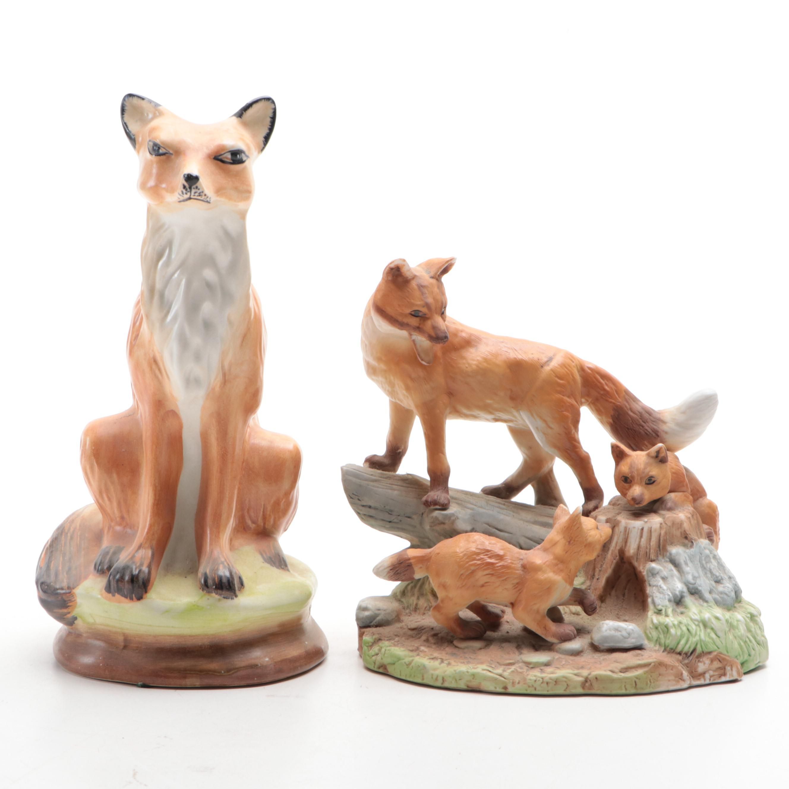 Porcelain Fox Figurines Including Andrea by Sadek, Mid to Late 20th C.