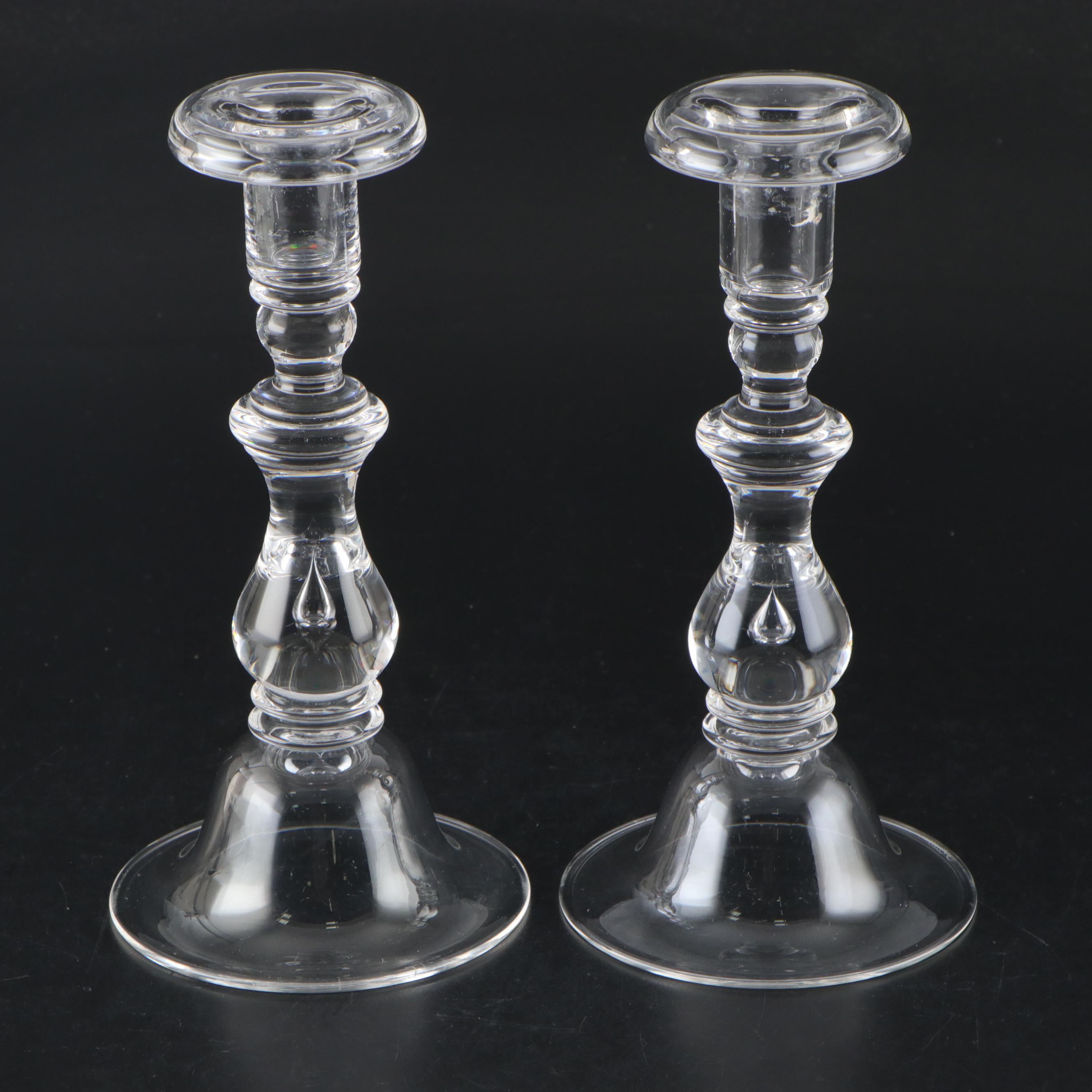 Steuben Art Glass "Teardrop" Glass Candlestick Pair, 1958-2011