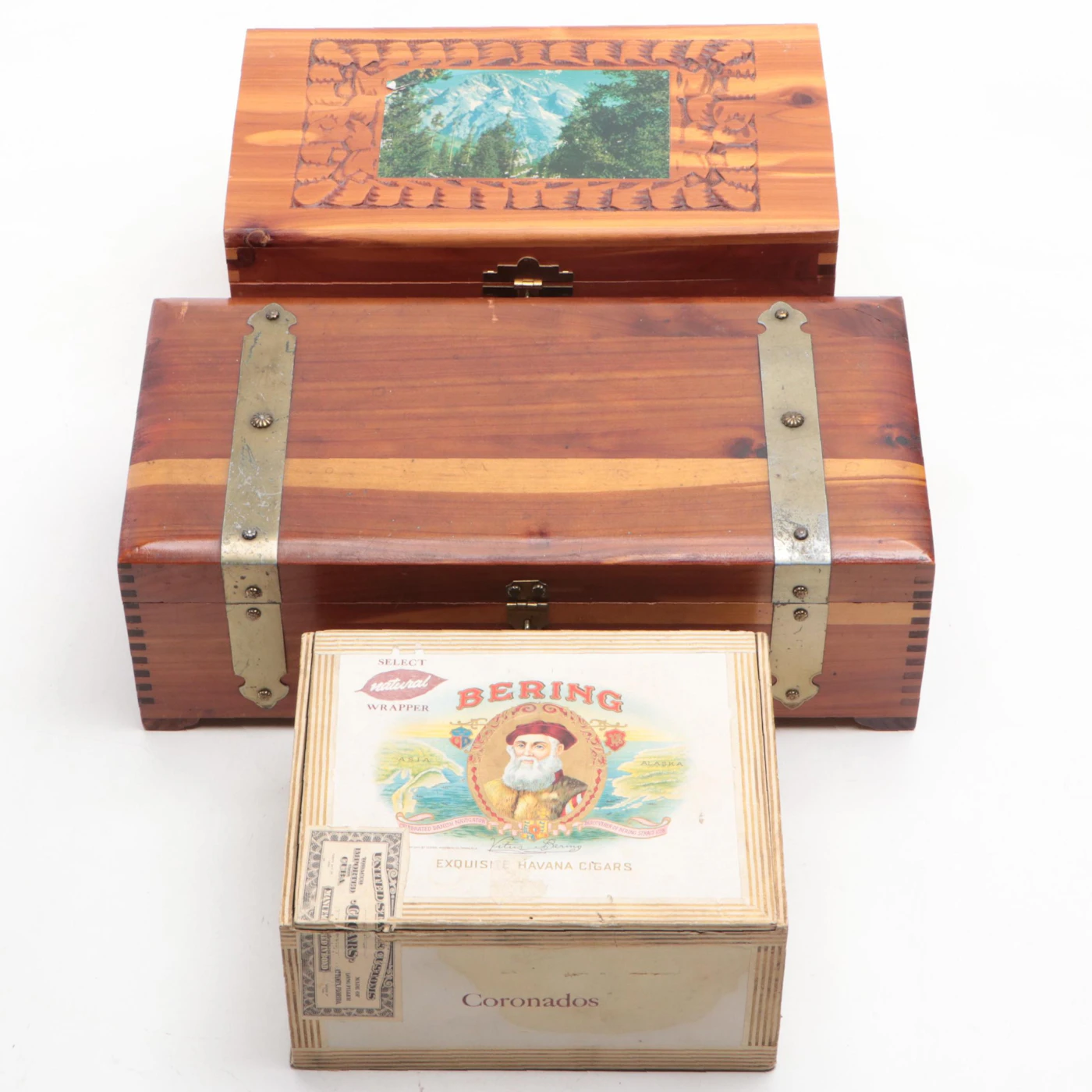 Wooden Lock Boxes with Bering Cigar Box, Mid-20th Century | Everything ...