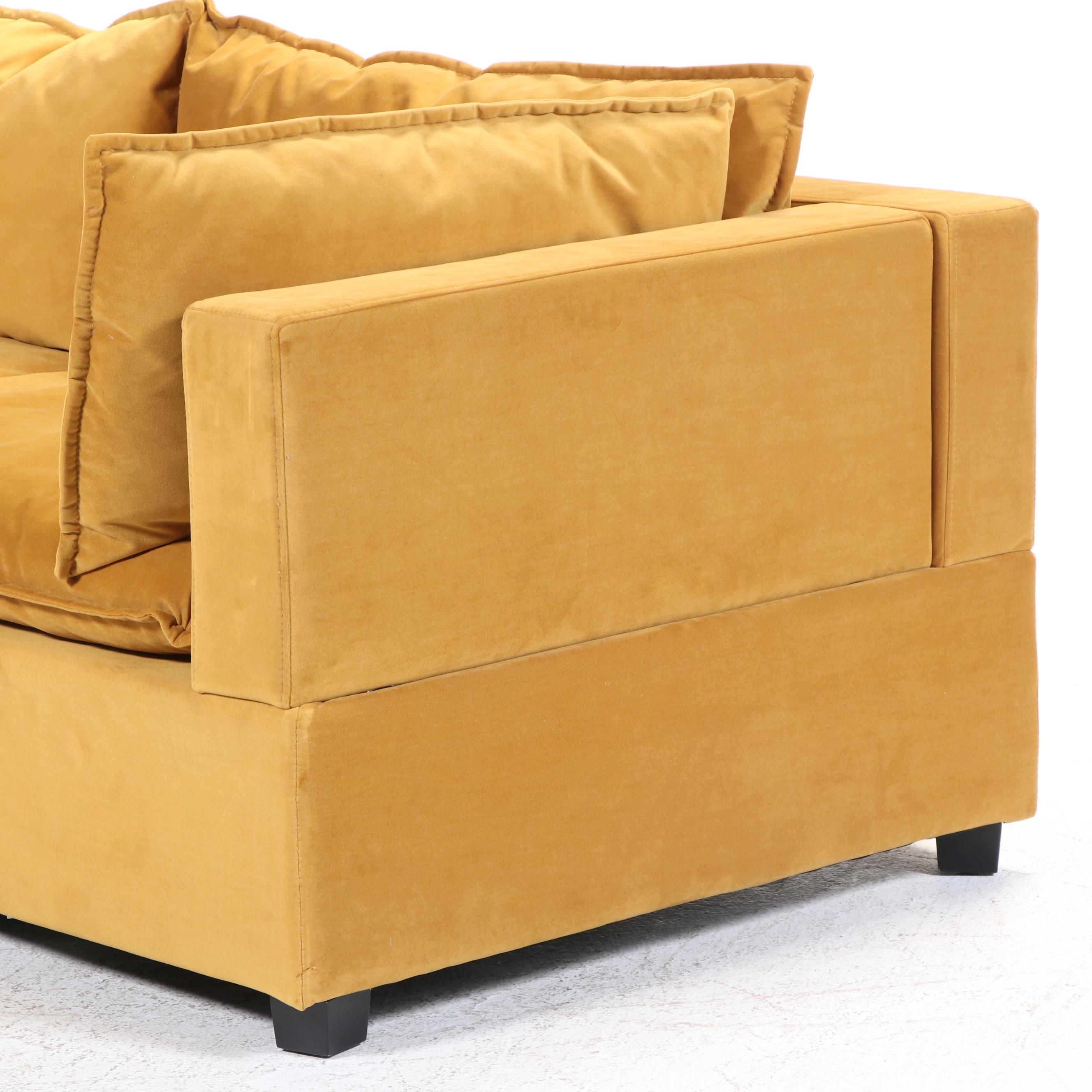 Albany Park "Kova" Yellow Velvet Upholstered Two-Piece Sectional Sofa