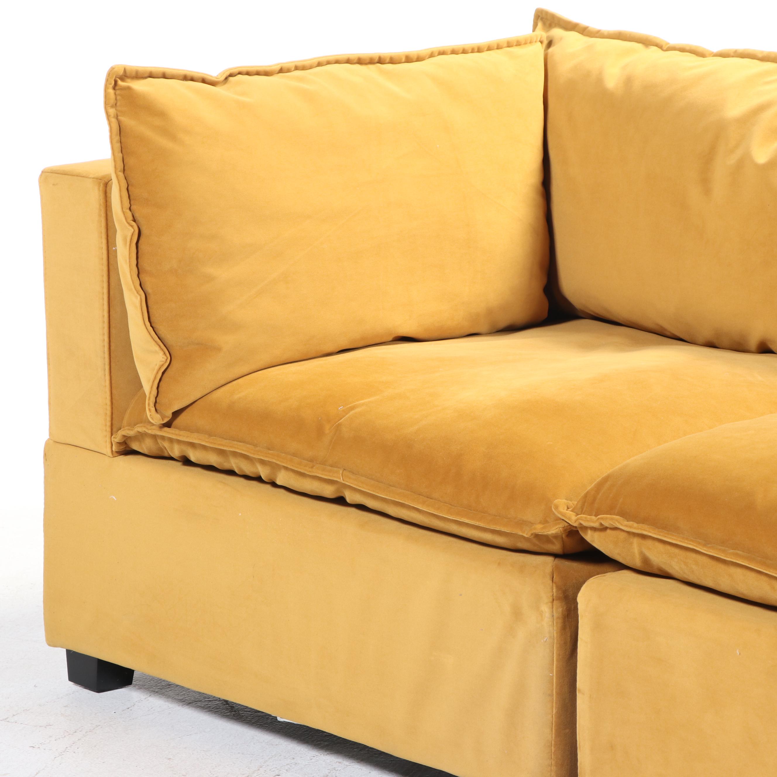 Albany Park "Kova" Yellow Velvet Upholstered Two-Piece Sectional Sofa