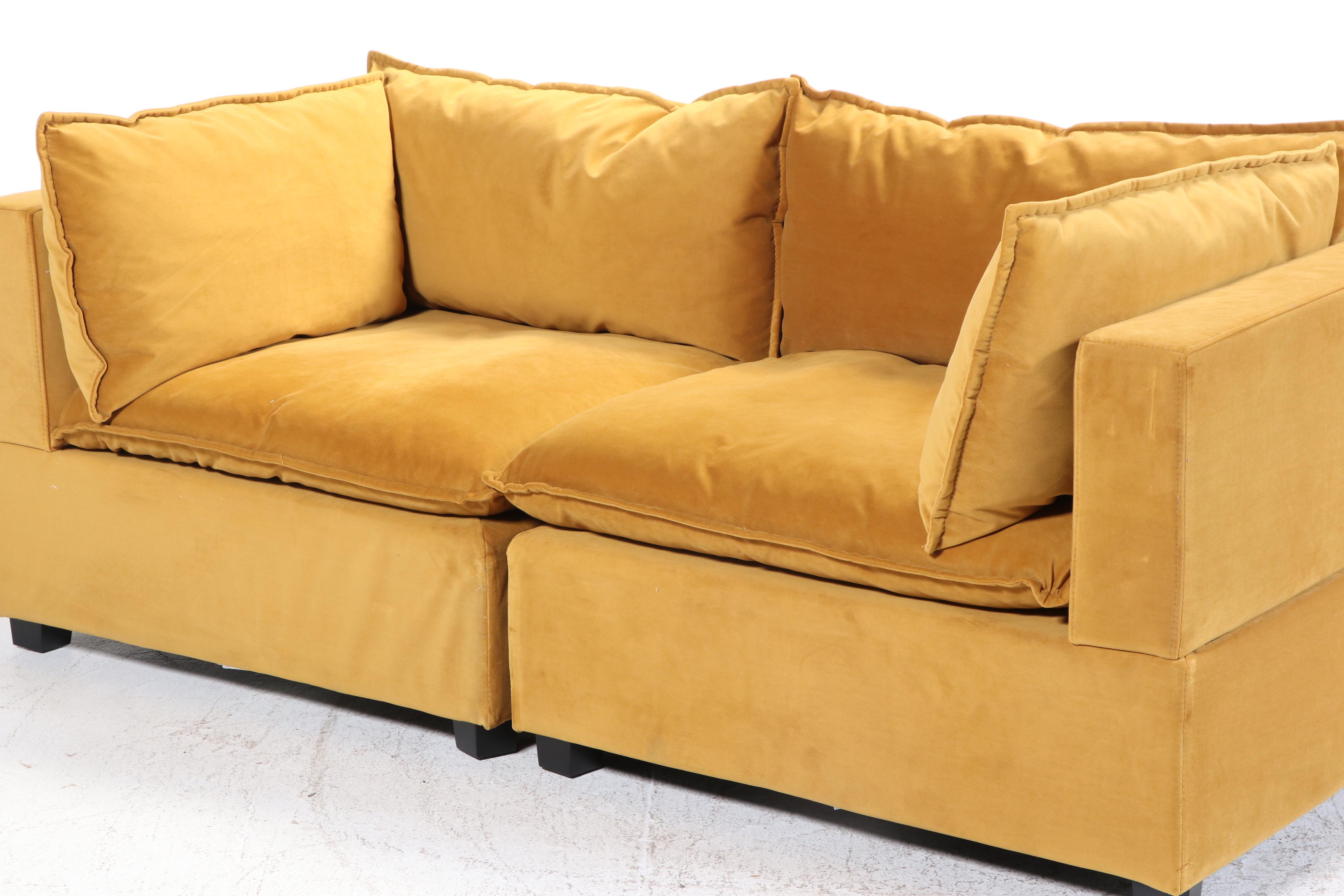 Albany Park "Kova" Yellow Velvet Upholstered Two-Piece Sectional Sofa