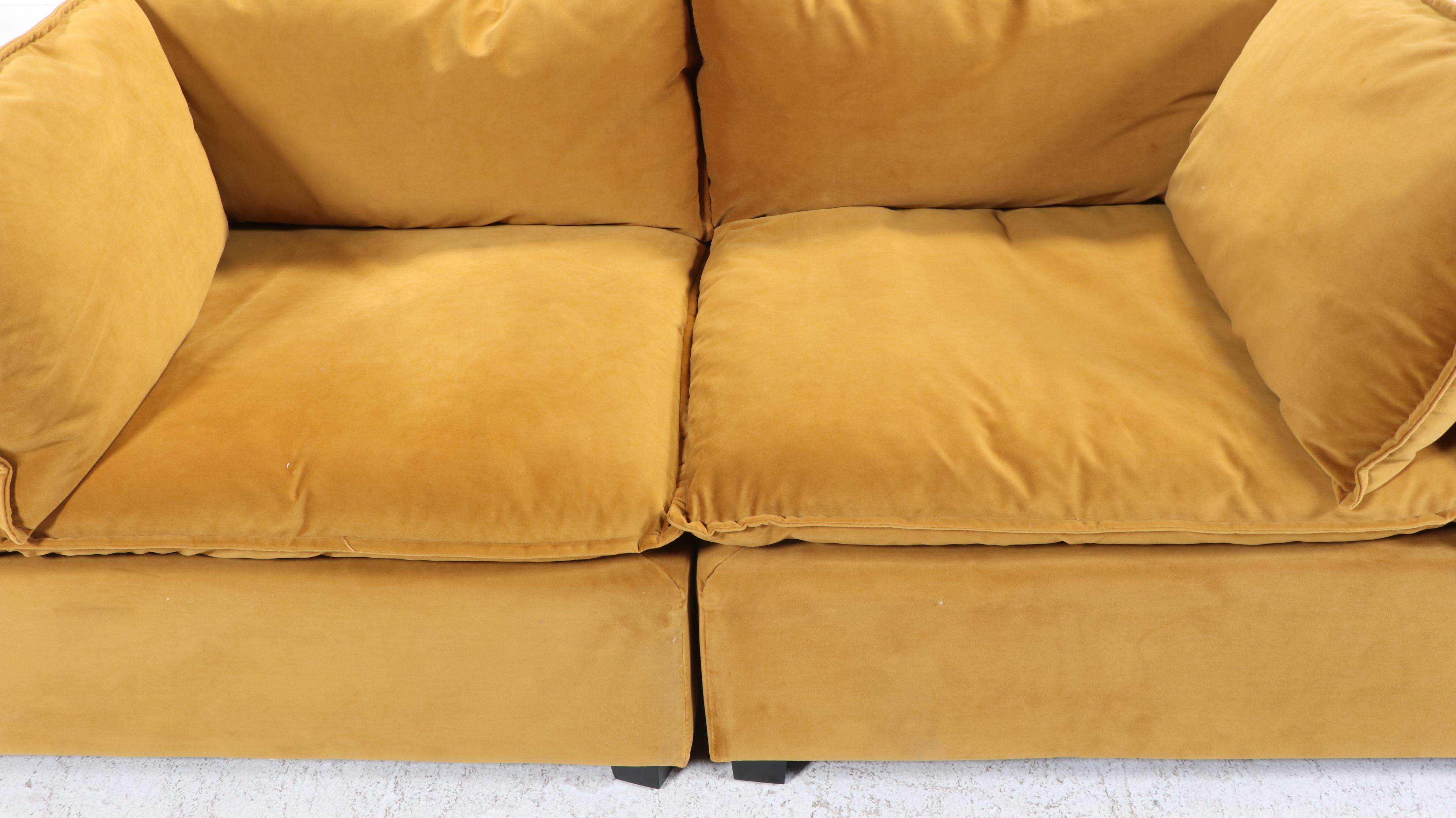 Albany Park "Kova" Yellow Velvet Upholstered Two-Piece Sectional Sofa