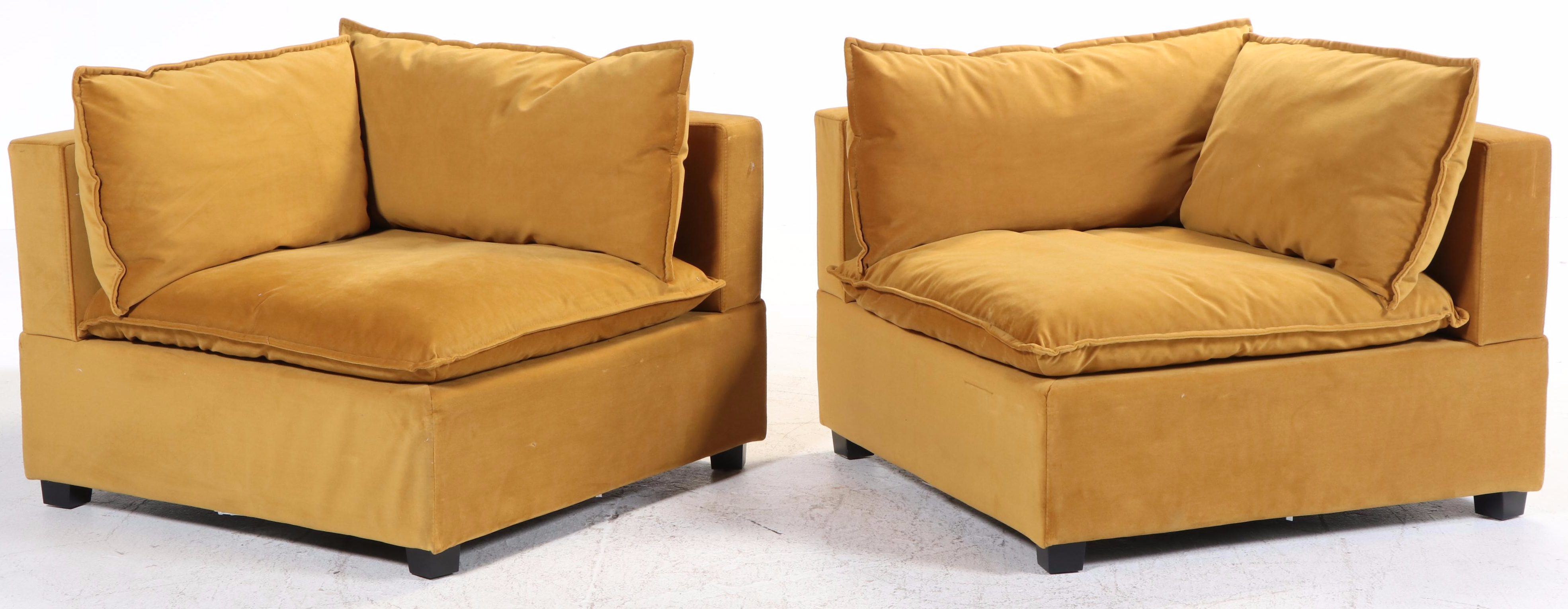 Albany Park "Kova" Yellow Velvet Upholstered Two-Piece Sectional Sofa