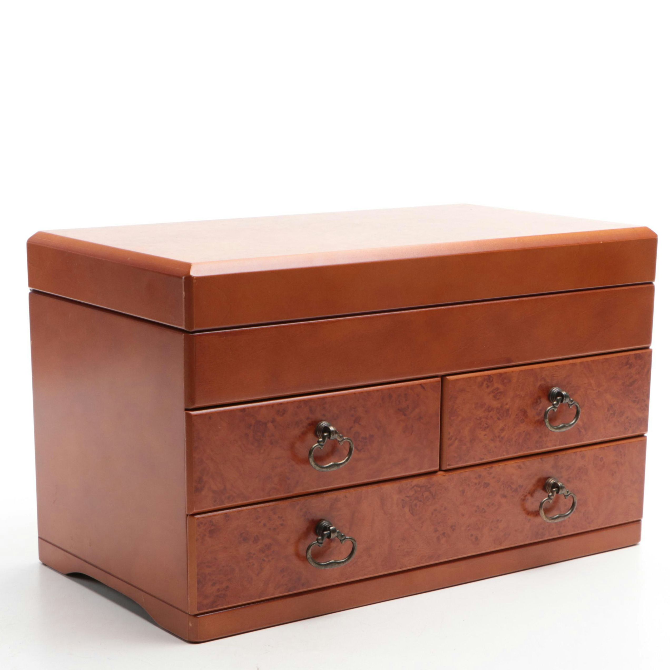 Wooden Jewelry Box in Burl Finish