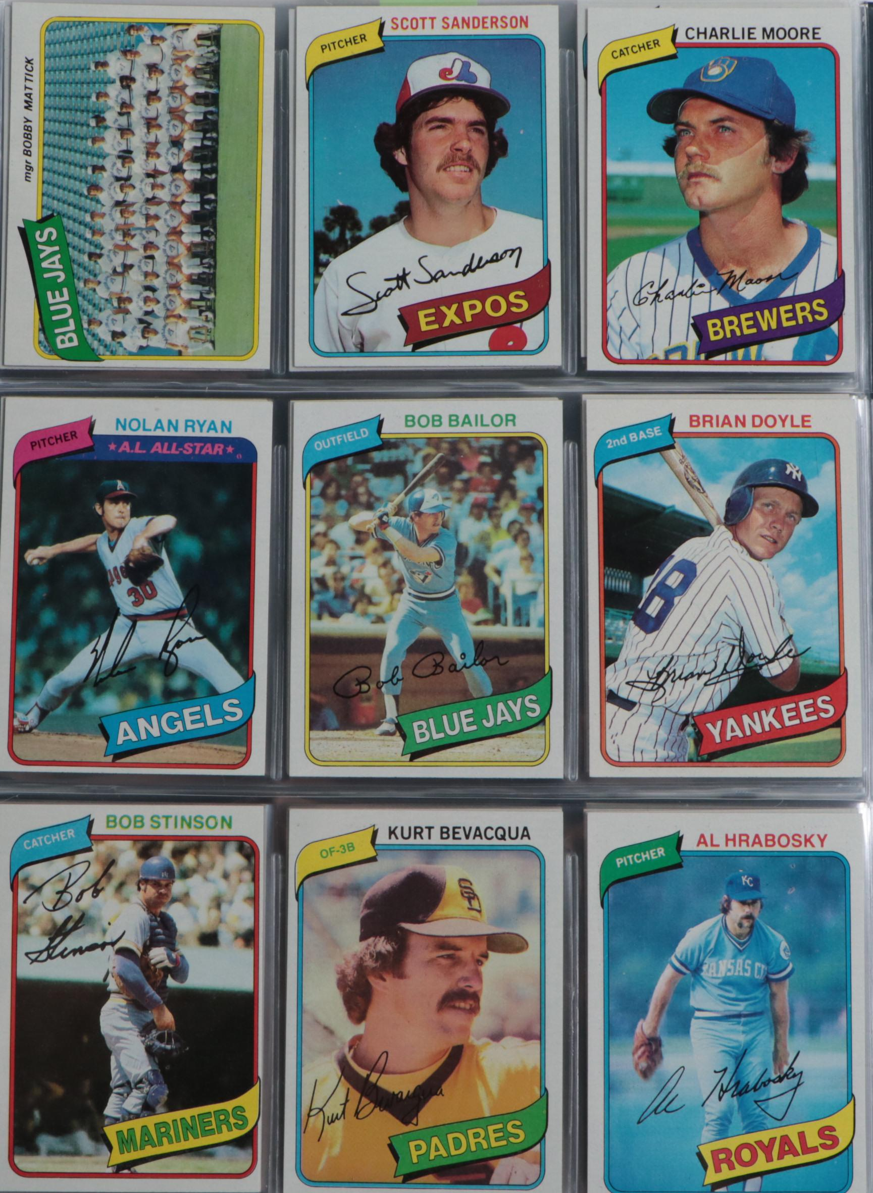 1980 Topps Baseball Card Set Featuring Rickey Henderson Rookie Card and More