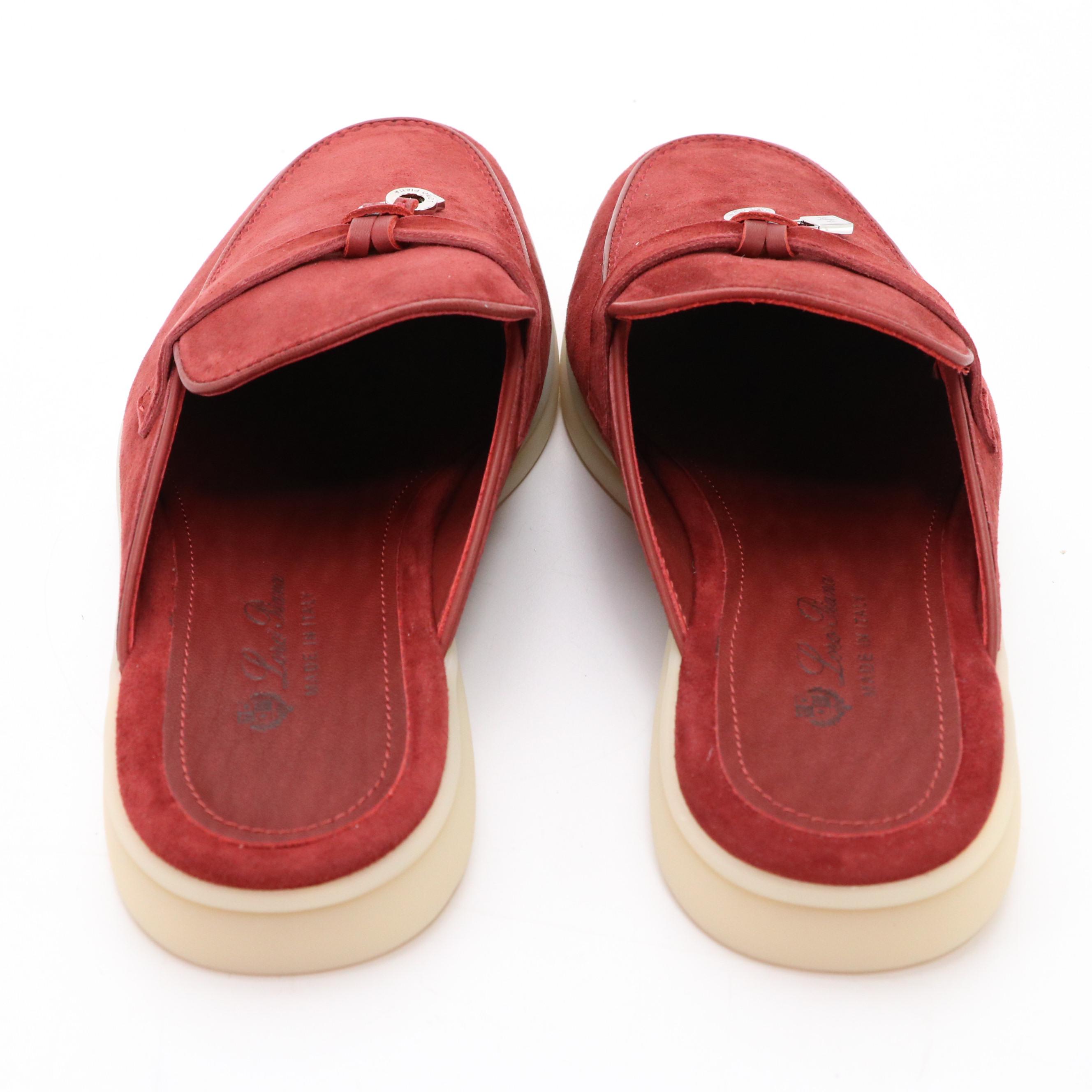 Loro Piana Charms Walk Babouche Loafers in Azuki Beans Suede Goatskin, With Box