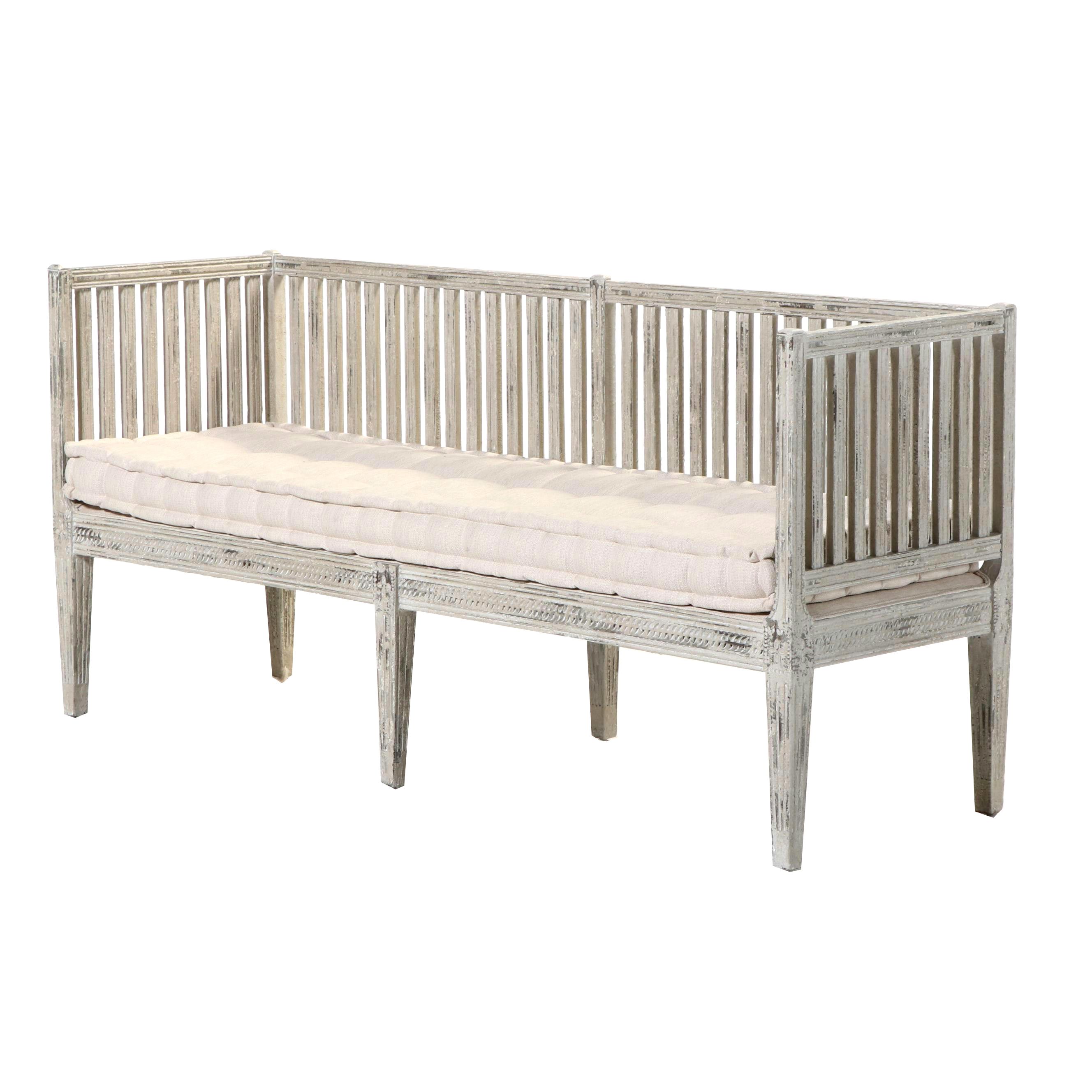 Arhaus Furniture "Johannson" Gustavian Style Cream and Grey-Painted Bench