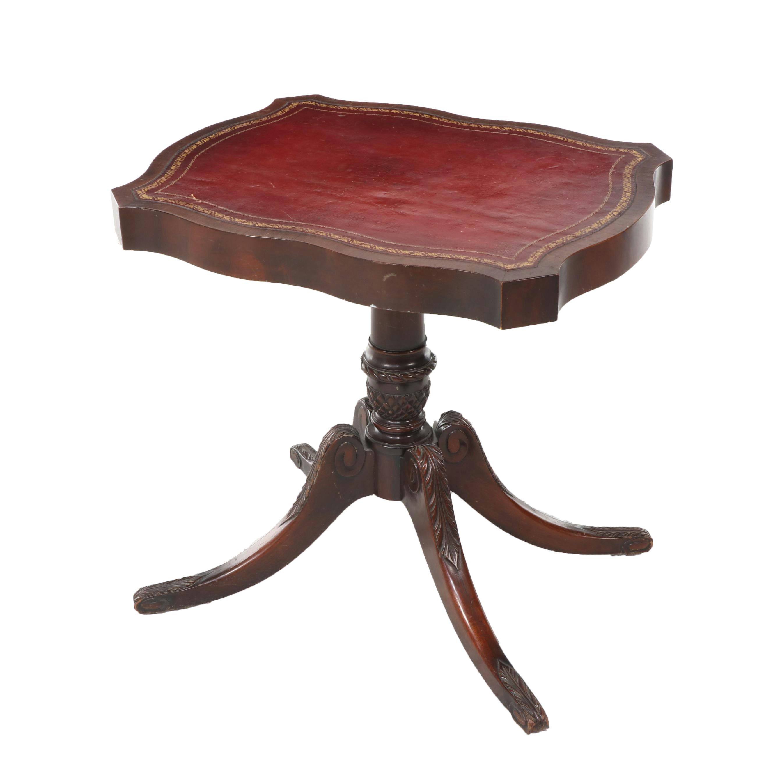 Duncan Phyfe Style Mahogany Finish Leather Top Side Table, Mid-20th Century