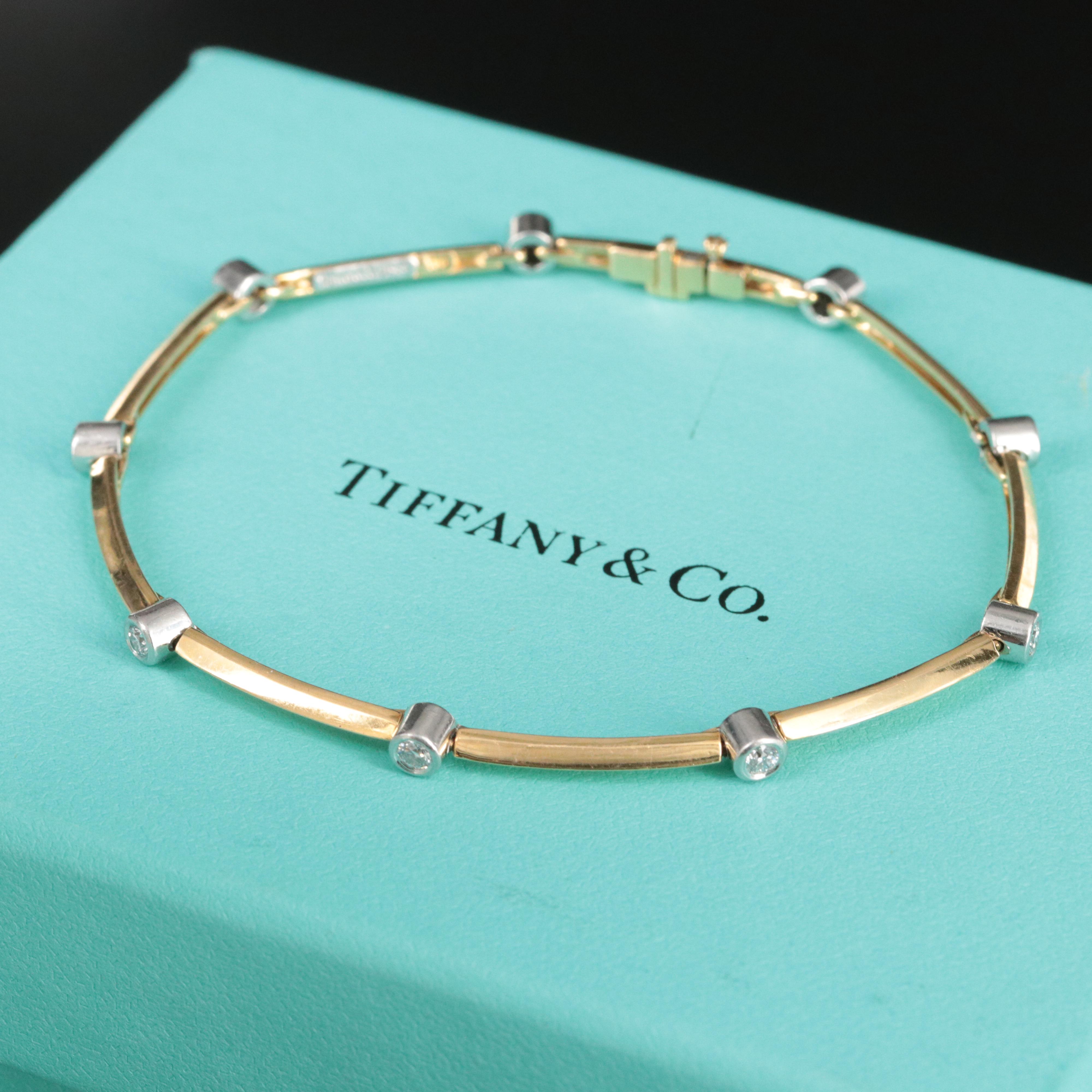 Tiffany 18K, Platinum and CTW Diamond Bezel Bar Link