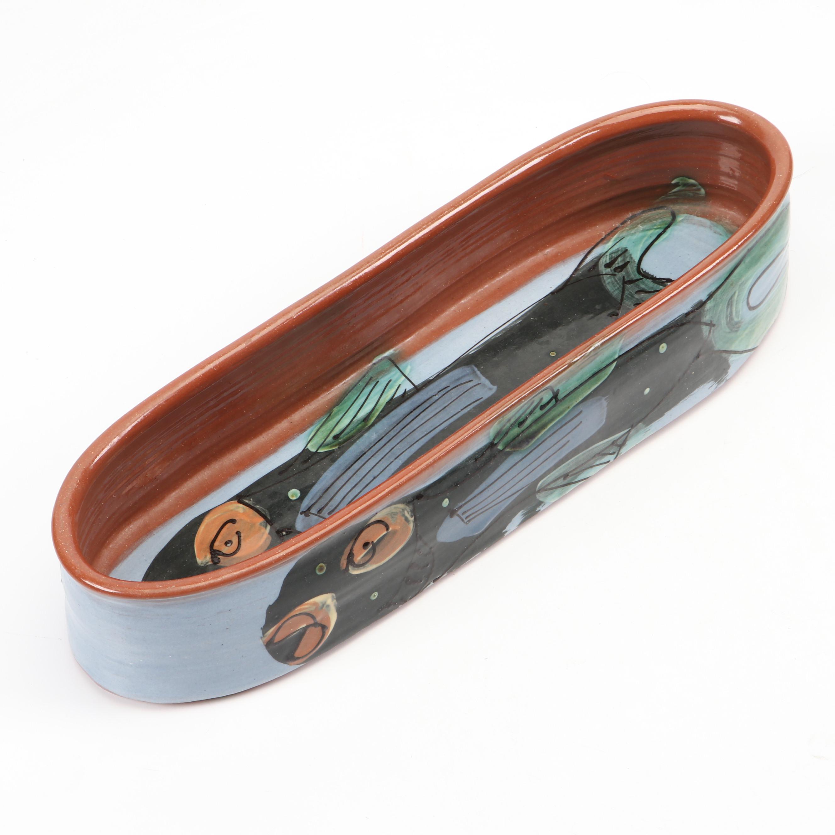 Kate Brown "Fish" Terracotta Oval Centerpiece Bowl with Pewter Lobster Figurine
