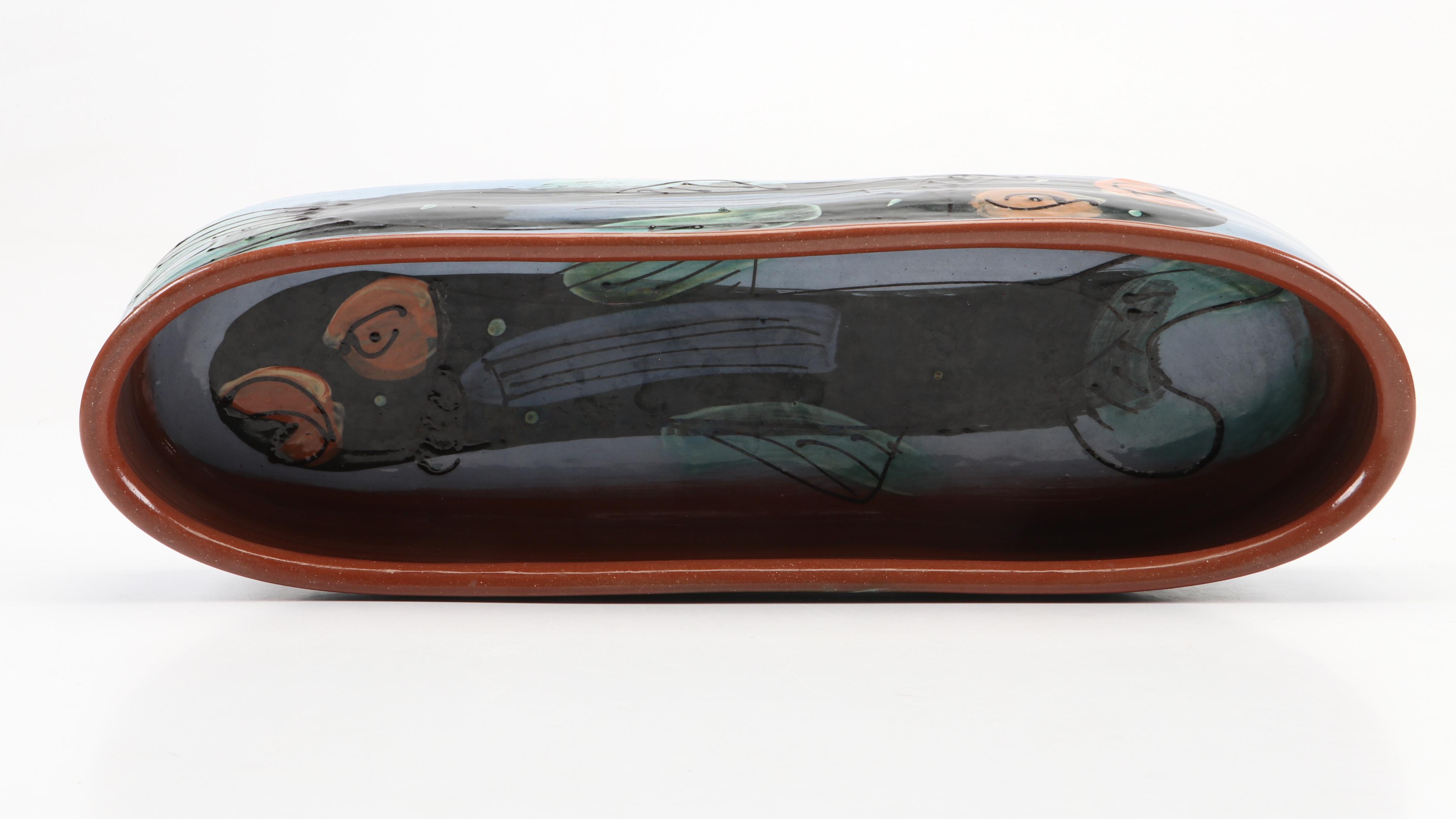 Kate Brown "Fish" Terracotta Oval Centerpiece Bowl with Pewter Lobster Figurine