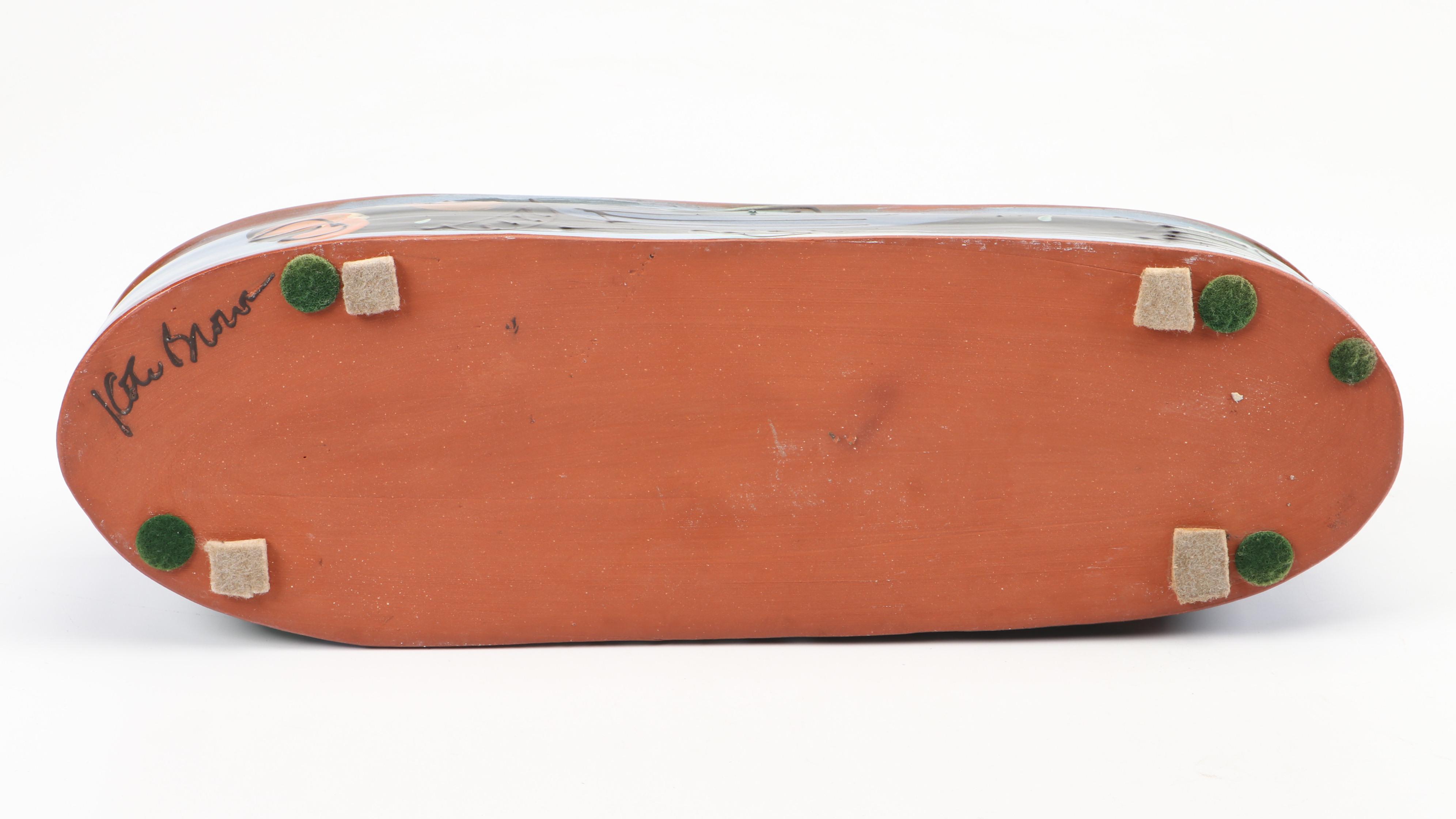 Kate Brown "Fish" Terracotta Oval Centerpiece Bowl with Pewter Lobster Figurine