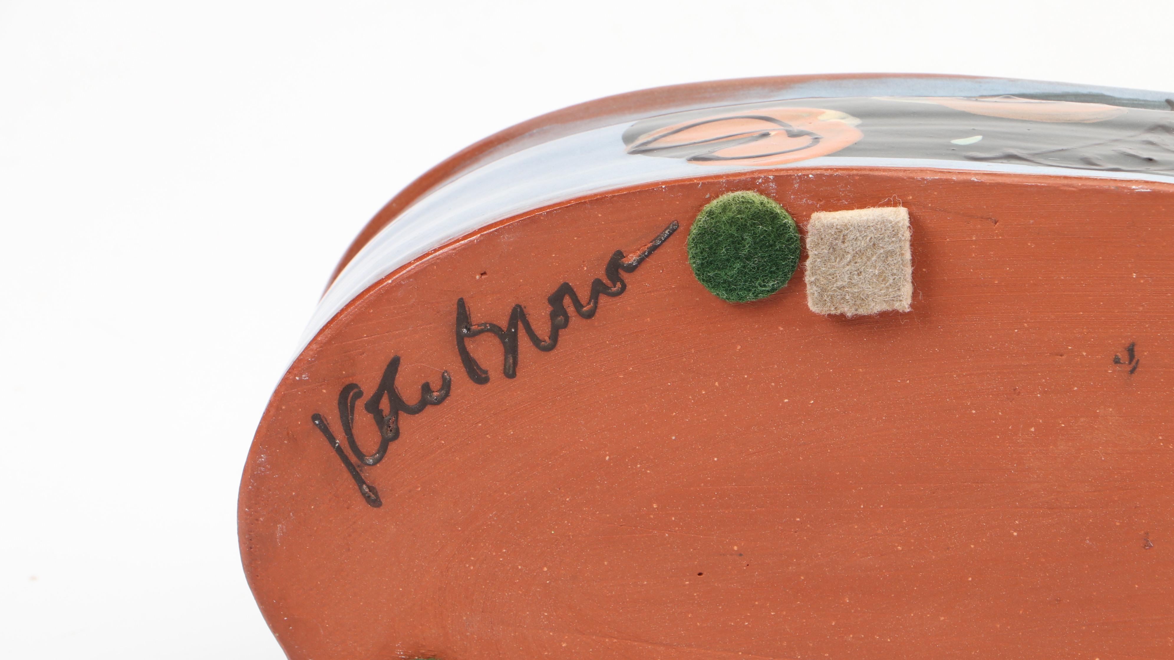 Kate Brown "Fish" Terracotta Oval Centerpiece Bowl with Pewter Lobster Figurine