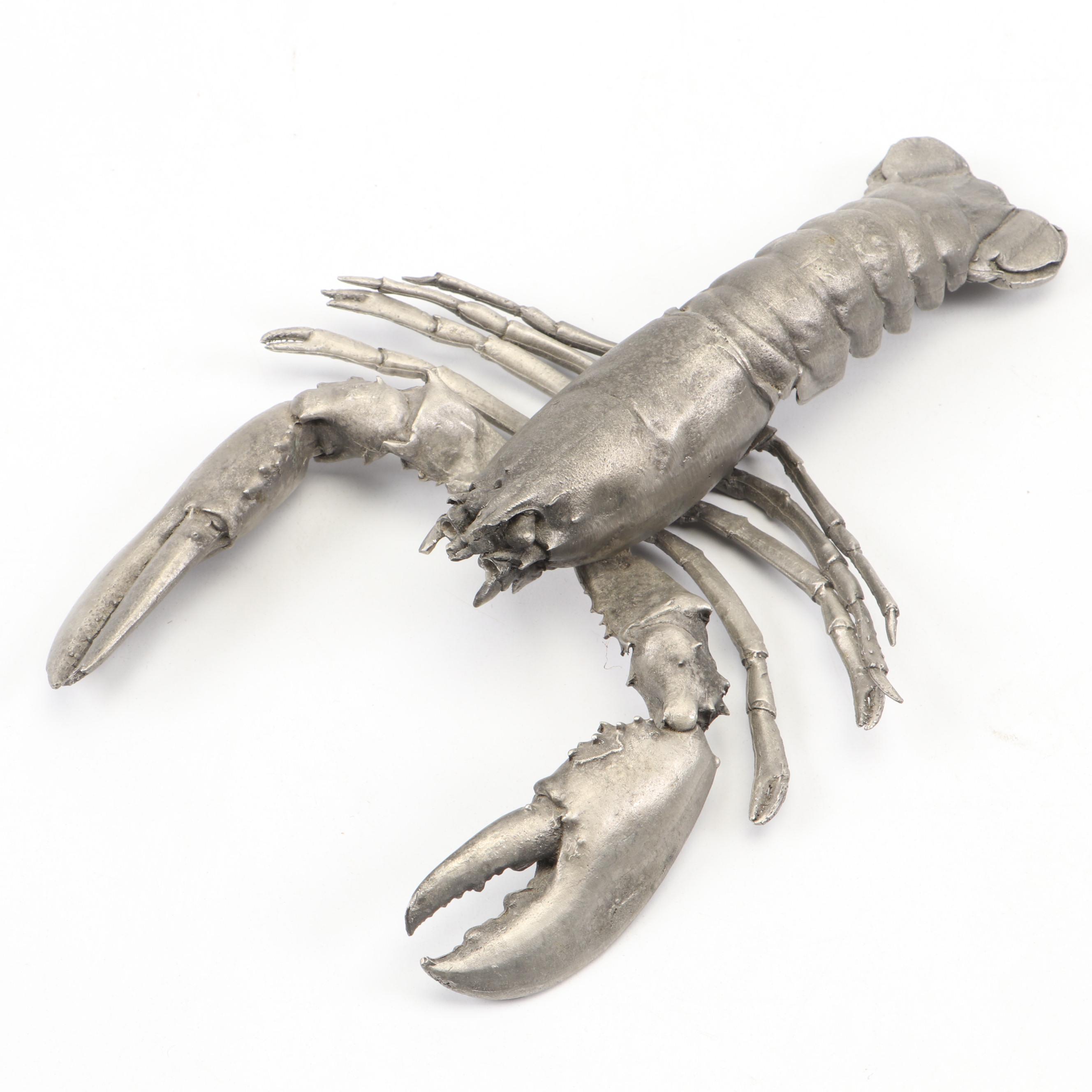 Kate Brown "Fish" Terracotta Oval Centerpiece Bowl with Pewter Lobster Figurine