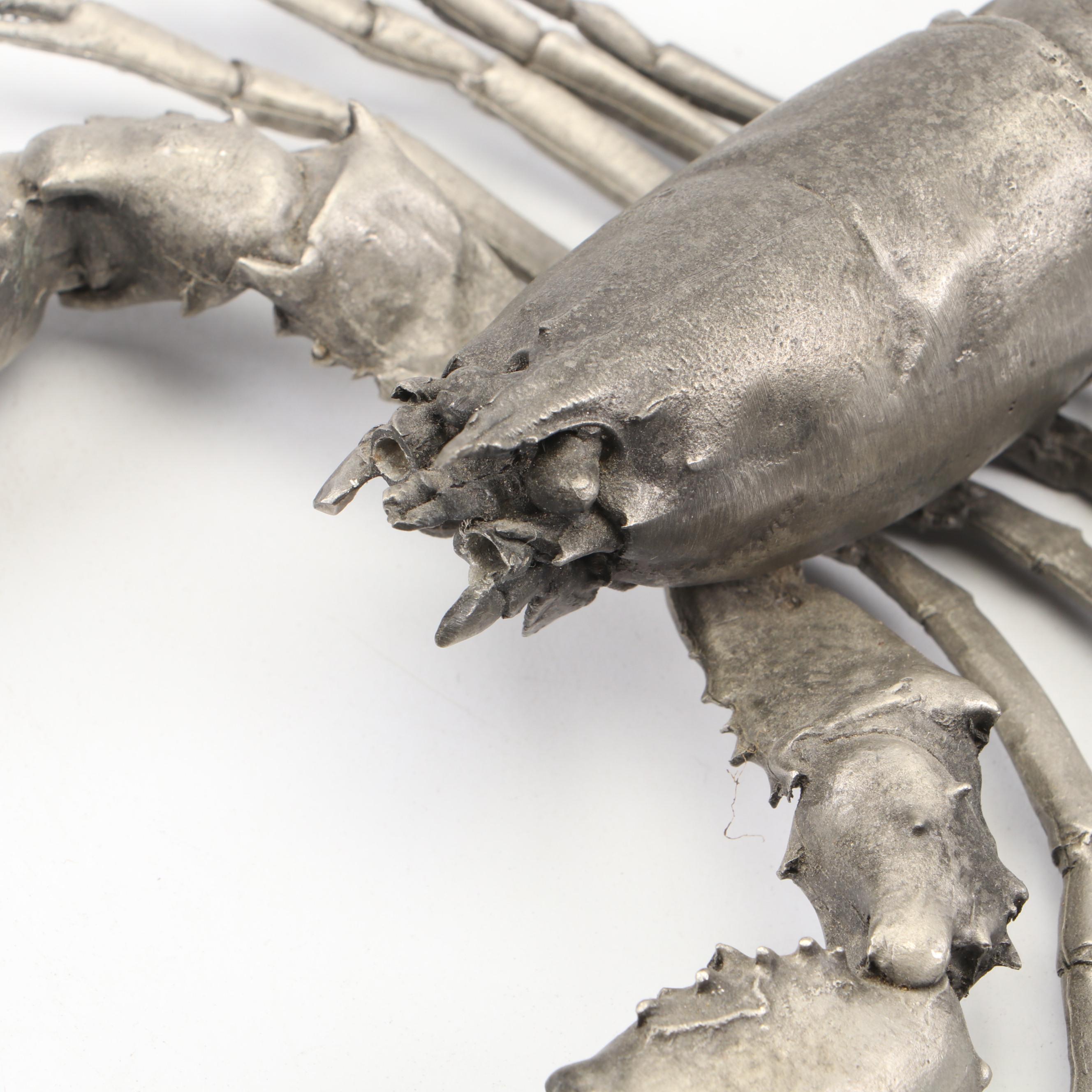 Kate Brown "Fish" Terracotta Oval Centerpiece Bowl with Pewter Lobster Figurine