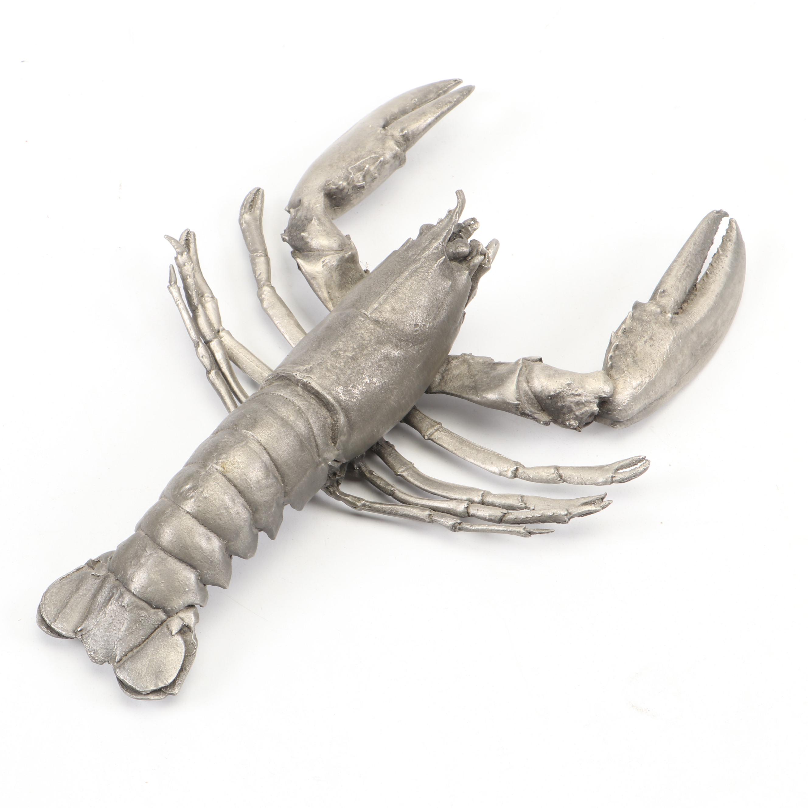 Kate Brown "Fish" Terracotta Oval Centerpiece Bowl with Pewter Lobster Figurine