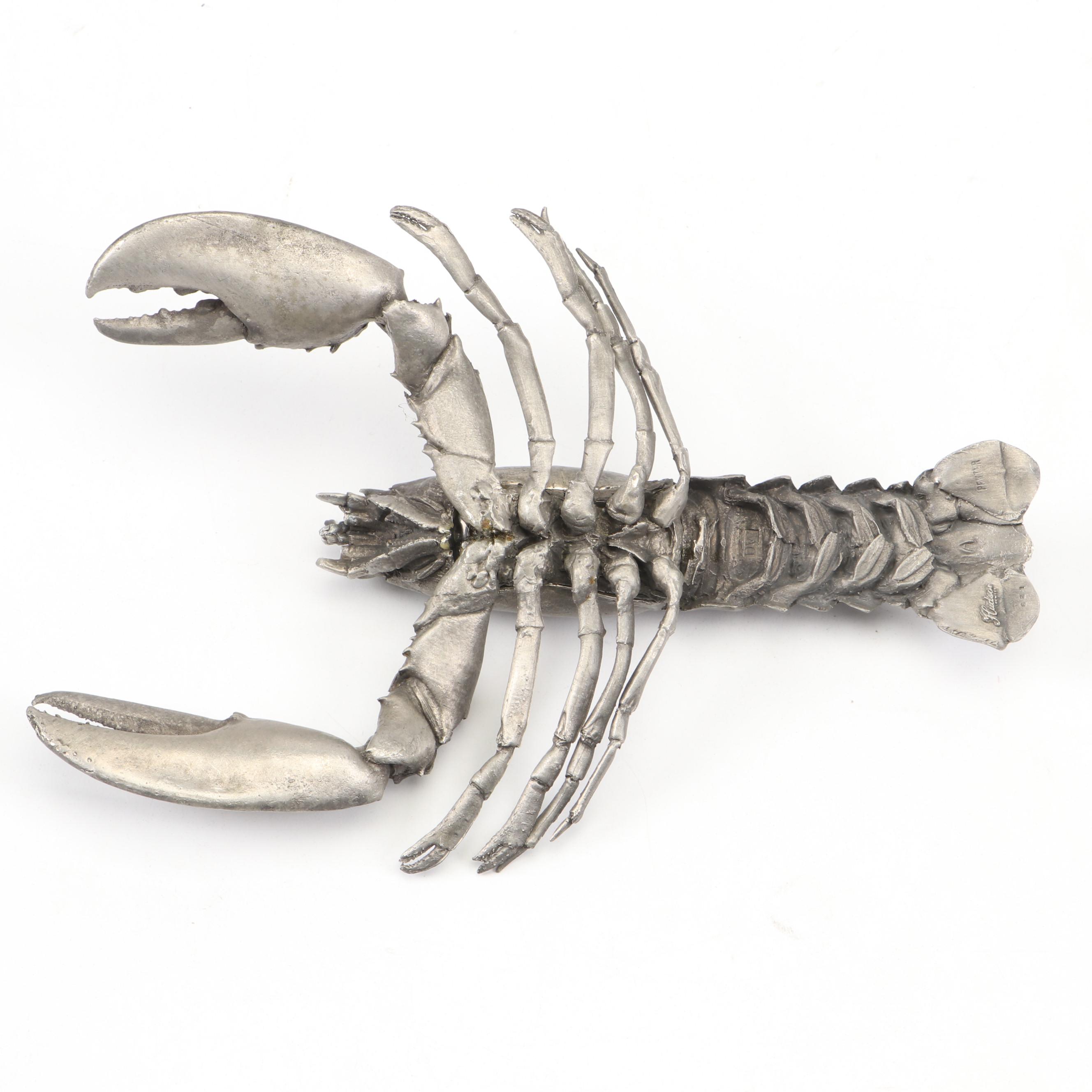 Kate Brown "Fish" Terracotta Oval Centerpiece Bowl with Pewter Lobster Figurine