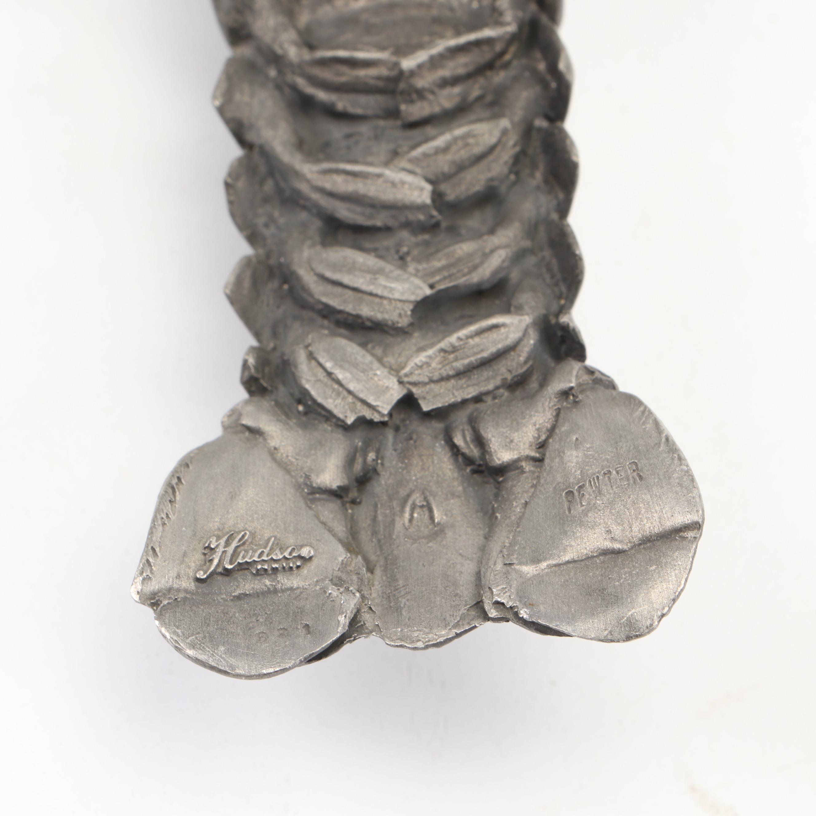 Kate Brown "Fish" Terracotta Oval Centerpiece Bowl with Pewter Lobster Figurine