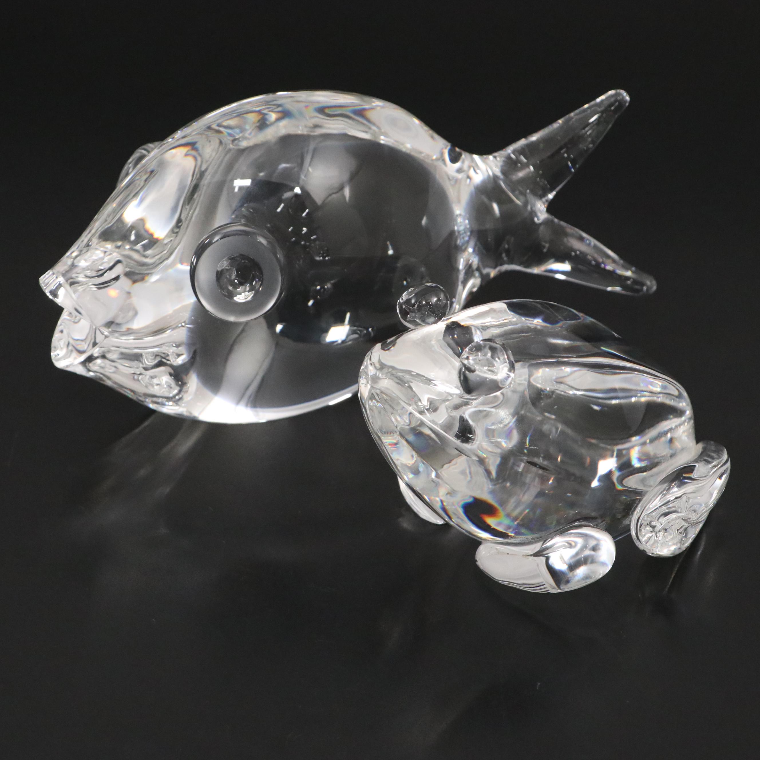 Steuben Art Glass "Frog" and "Fish" Figurines, Mid/Late 20th Century