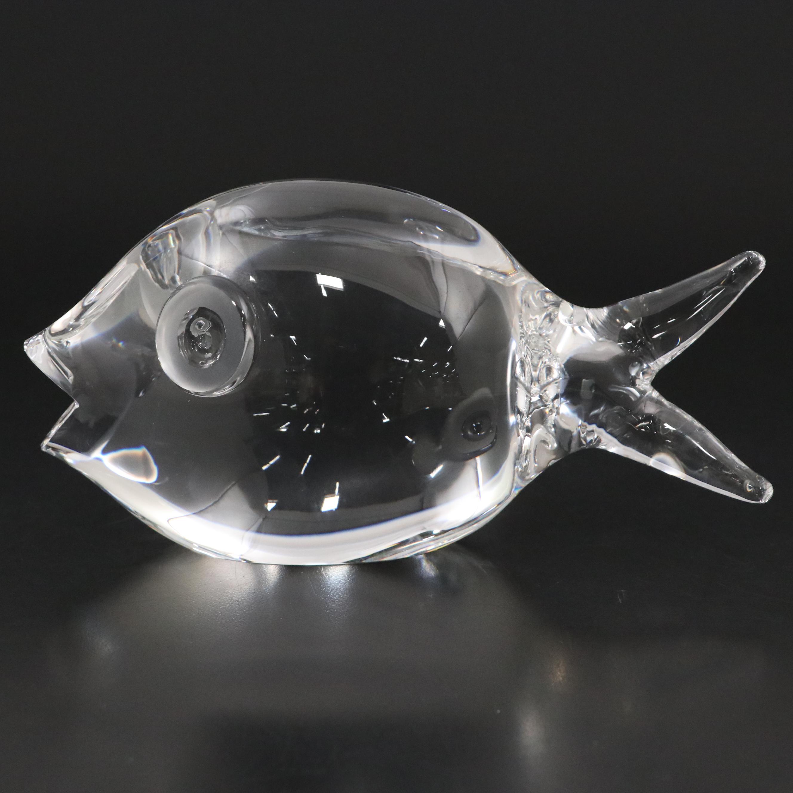 Steuben Art Glass "Frog" and "Fish" Figurines, Mid/Late 20th Century