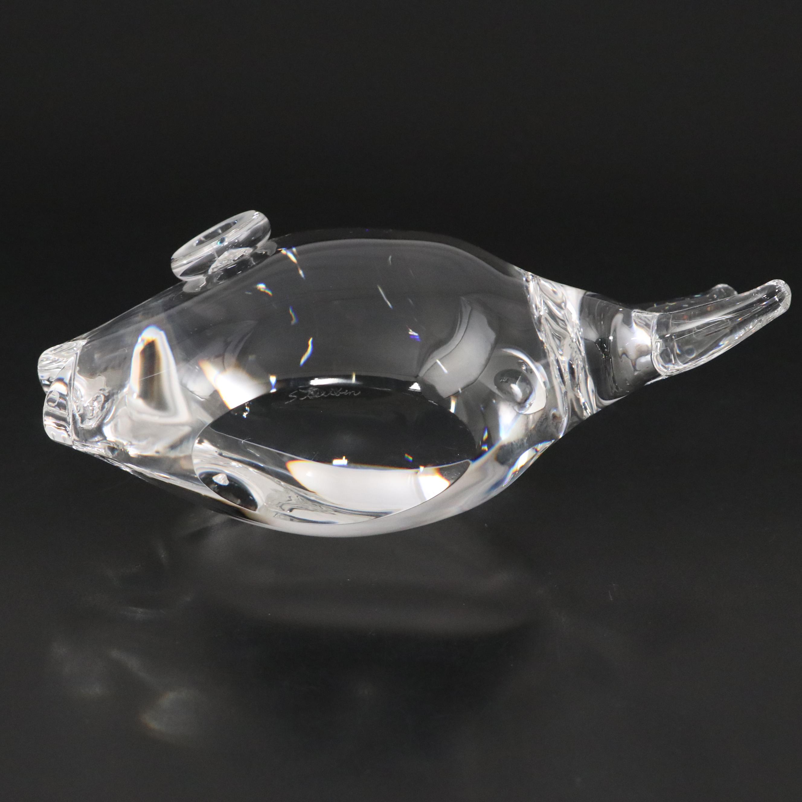 Steuben Art Glass "Frog" and "Fish" Figurines, Mid/Late 20th Century