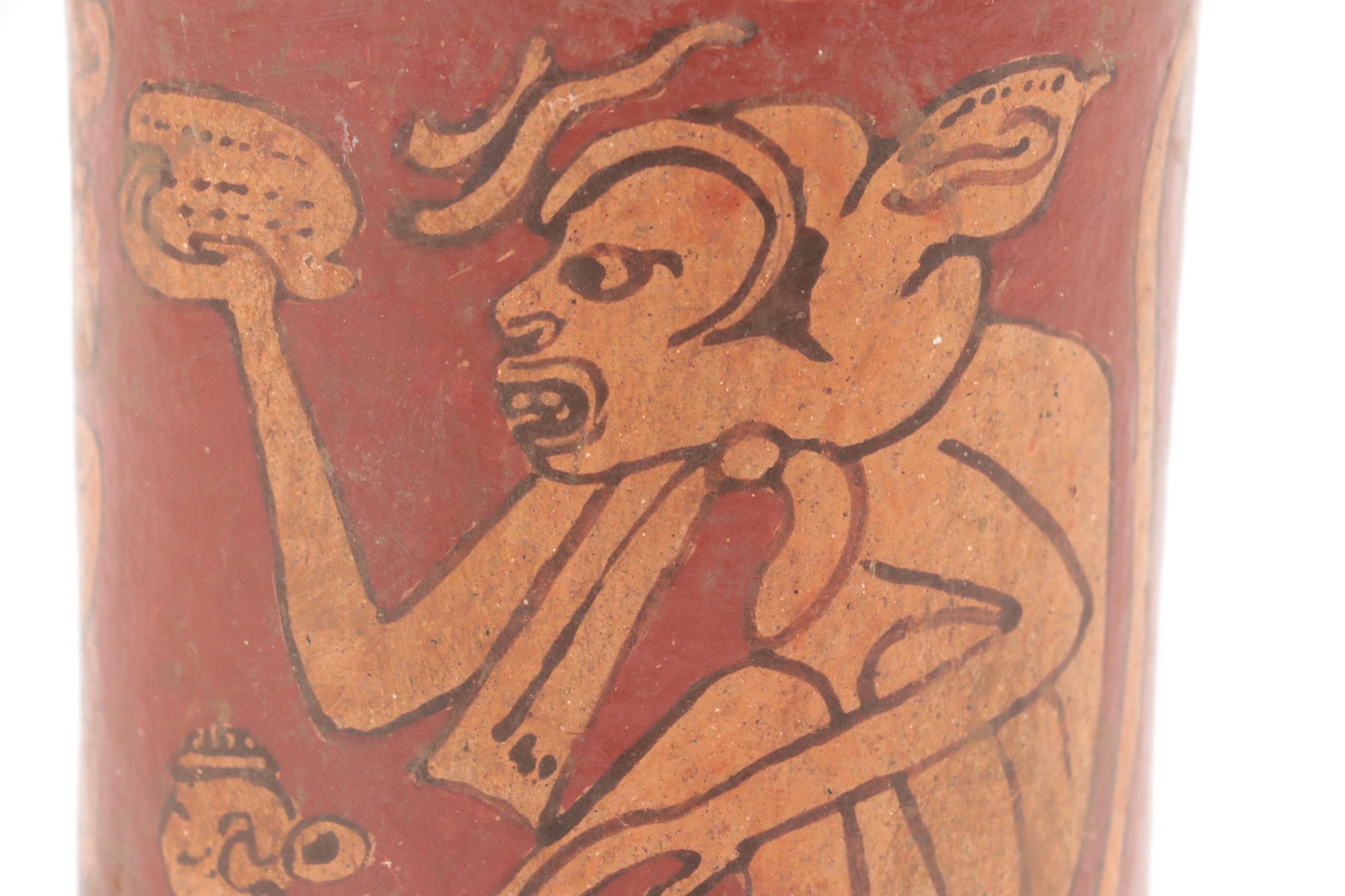 Pre-Columbian Mayan Style Polychrome Stoneware Vessel, 20th Century