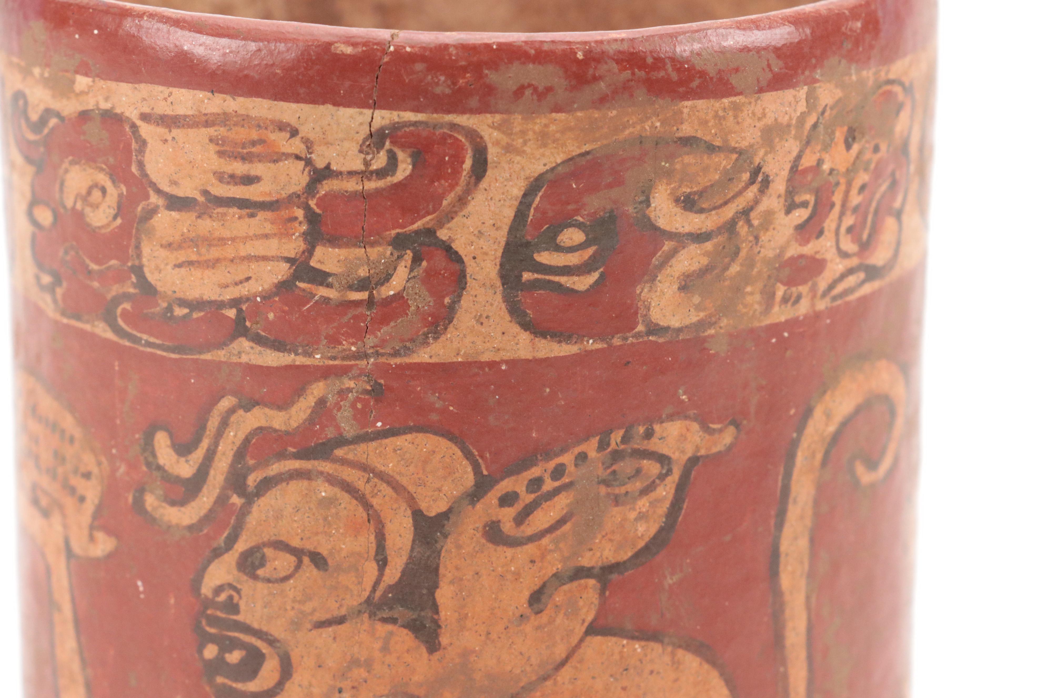 Pre-Columbian Mayan Style Polychrome Stoneware Vessel, 20th Century