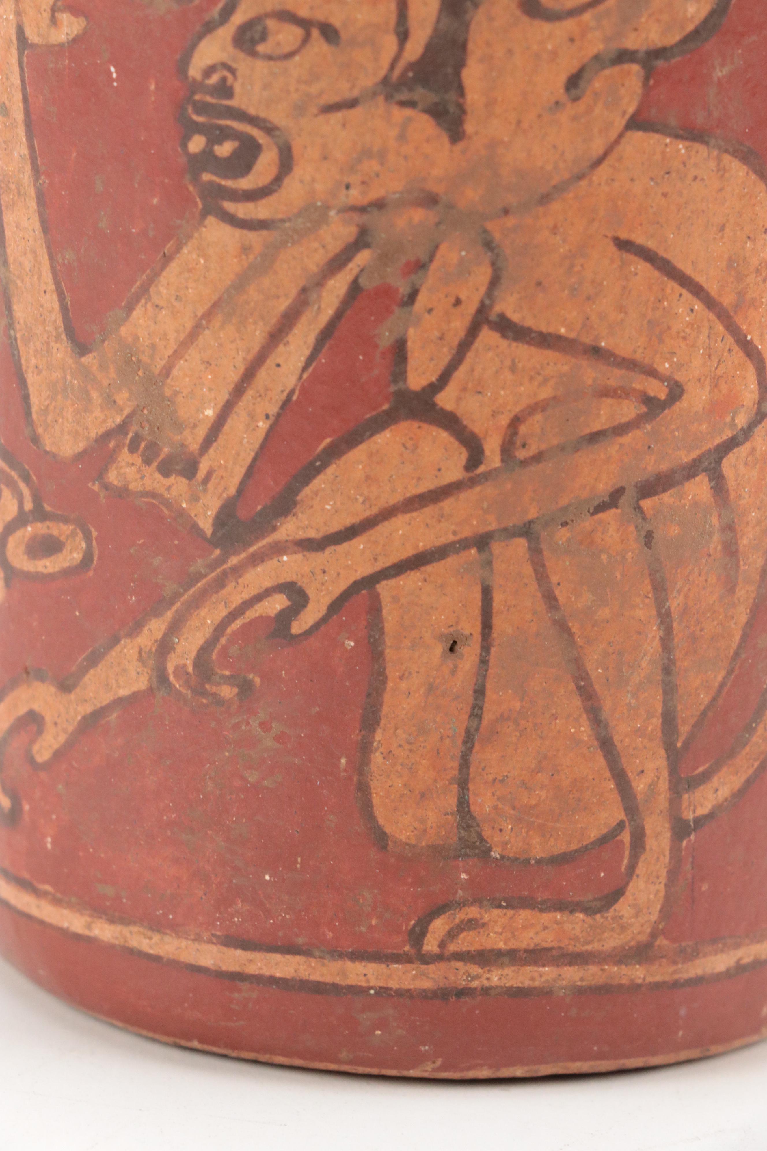 Pre-Columbian Mayan Style Polychrome Stoneware Vessel, 20th Century