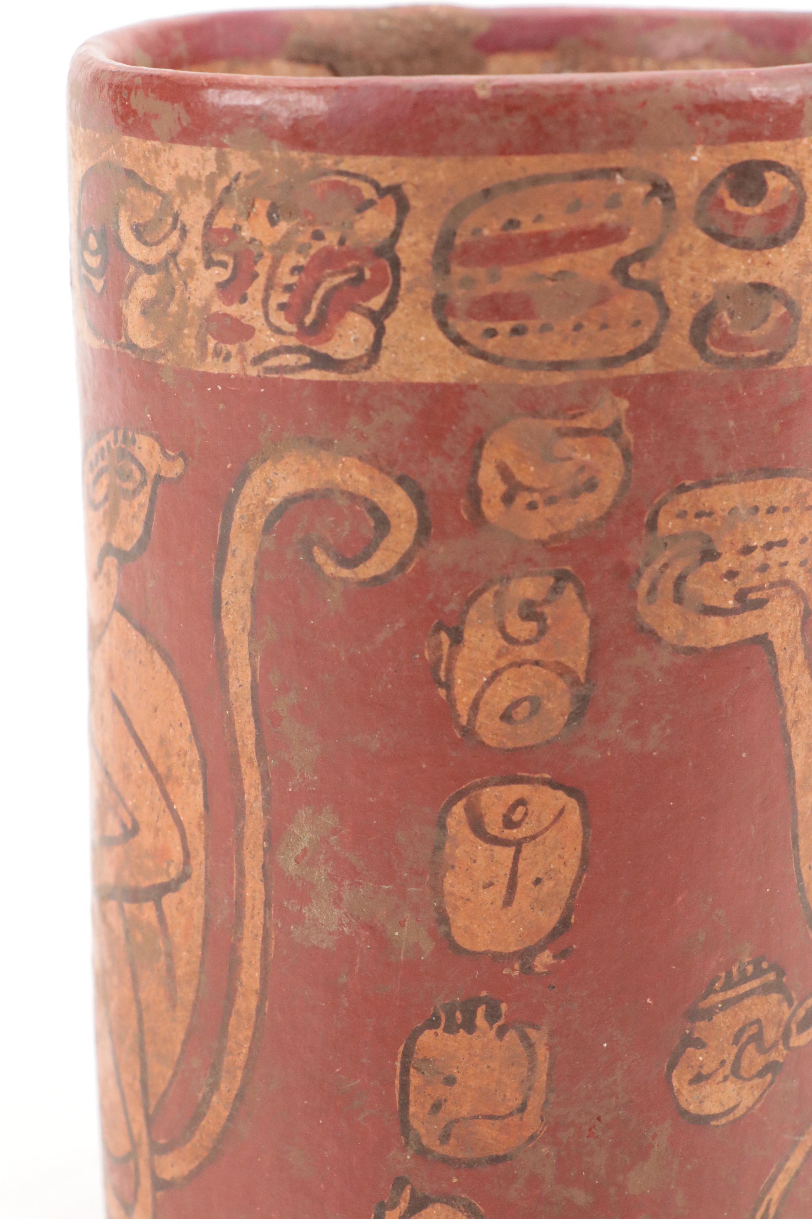 Pre-Columbian Mayan Style Polychrome Stoneware Vessel, 20th Century