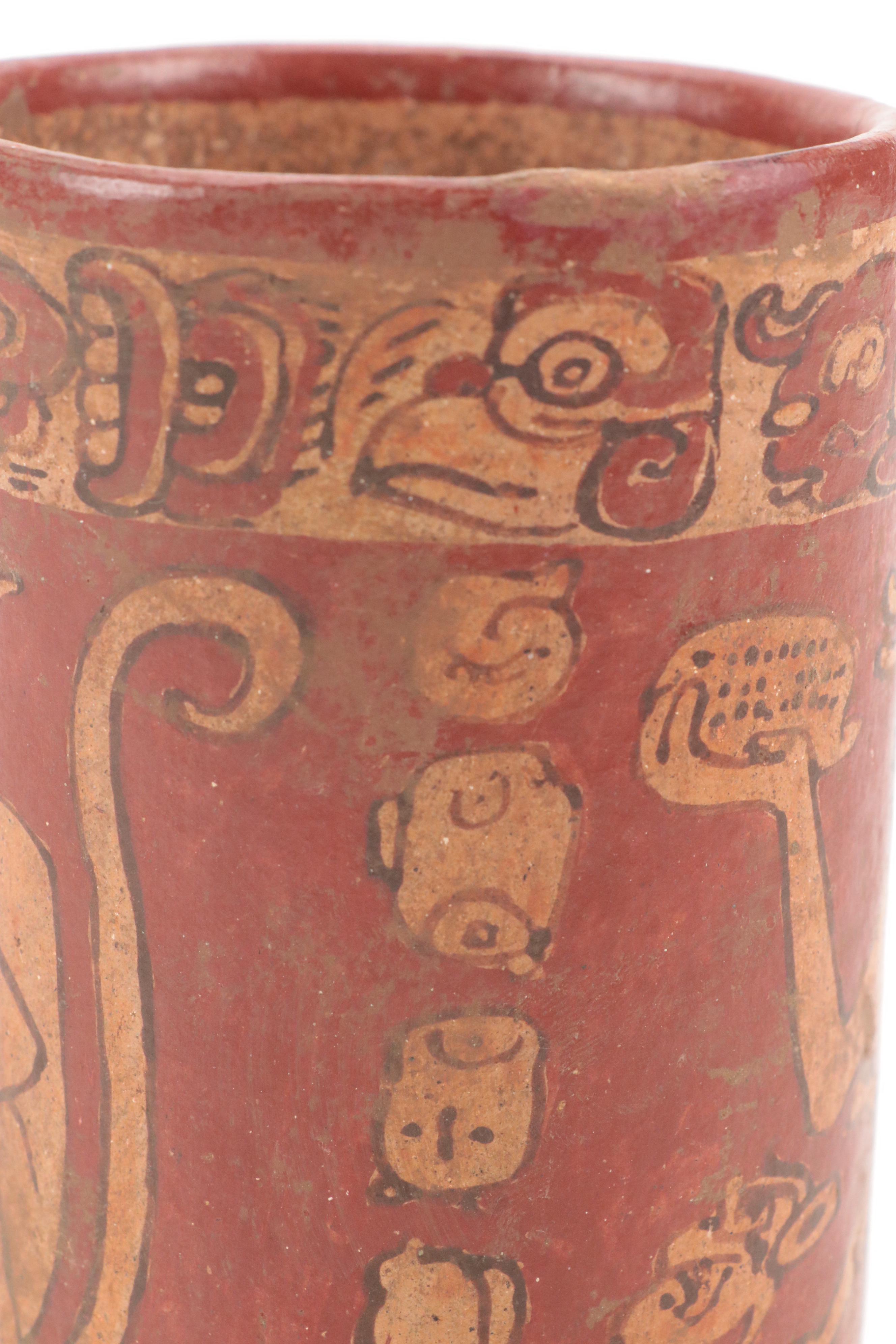 Pre-Columbian Mayan Style Polychrome Stoneware Vessel, 20th Century