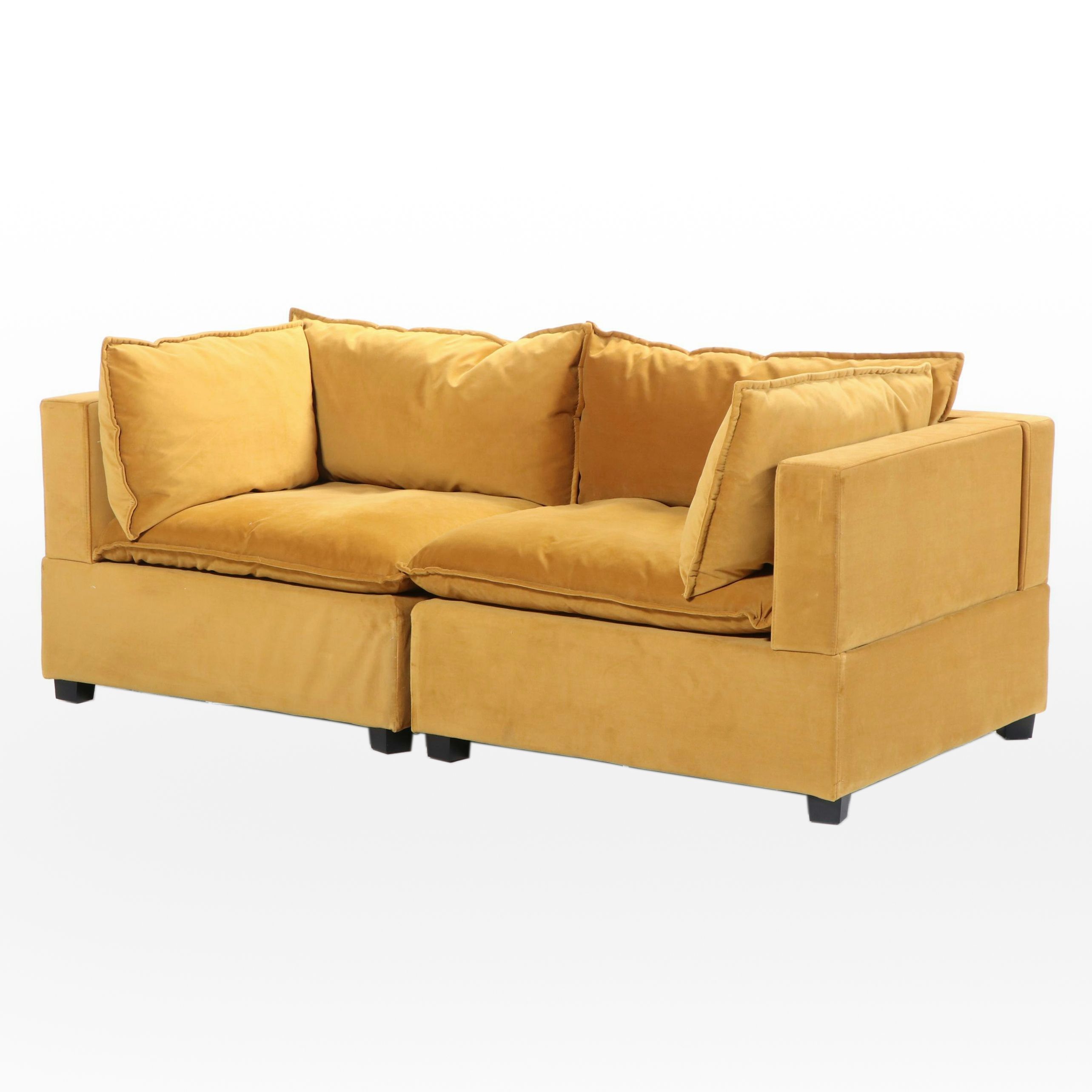 Albany Park "Kova" Yellow Velvet Upholstered Two-Piece Sectional Sofa