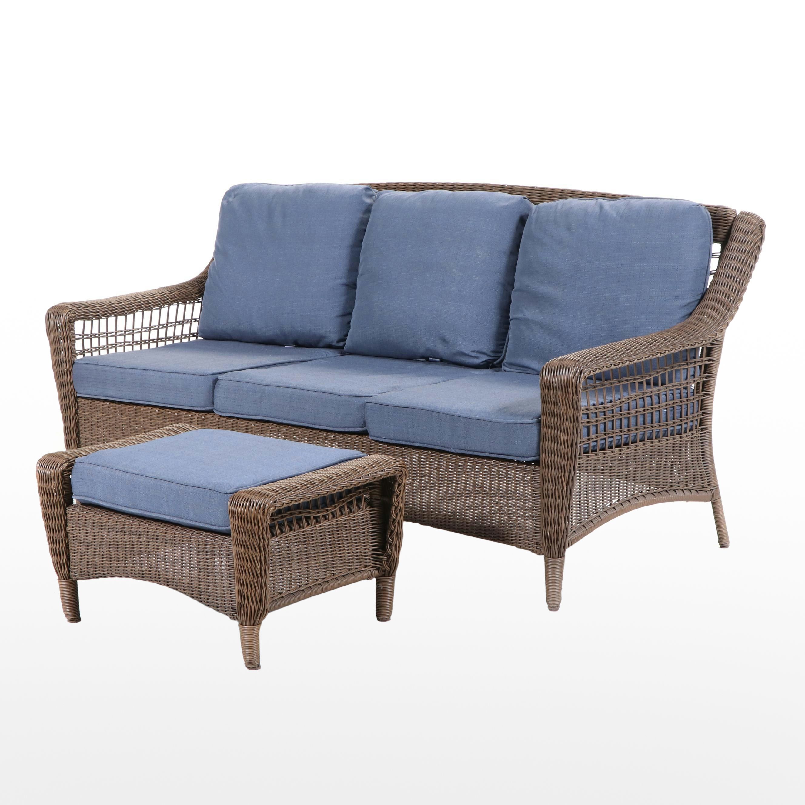 Hampton Bay Rattan Patio Sofa and Ottoman