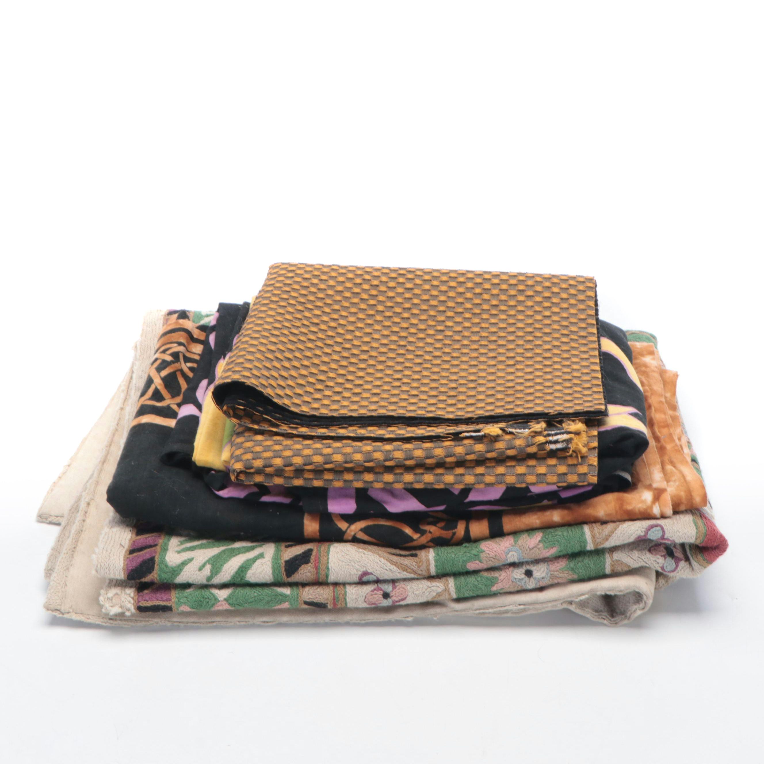 3' x 5' Handmade Indian Chain-Stitch Rug With Batik Prints and Fabric Remnants