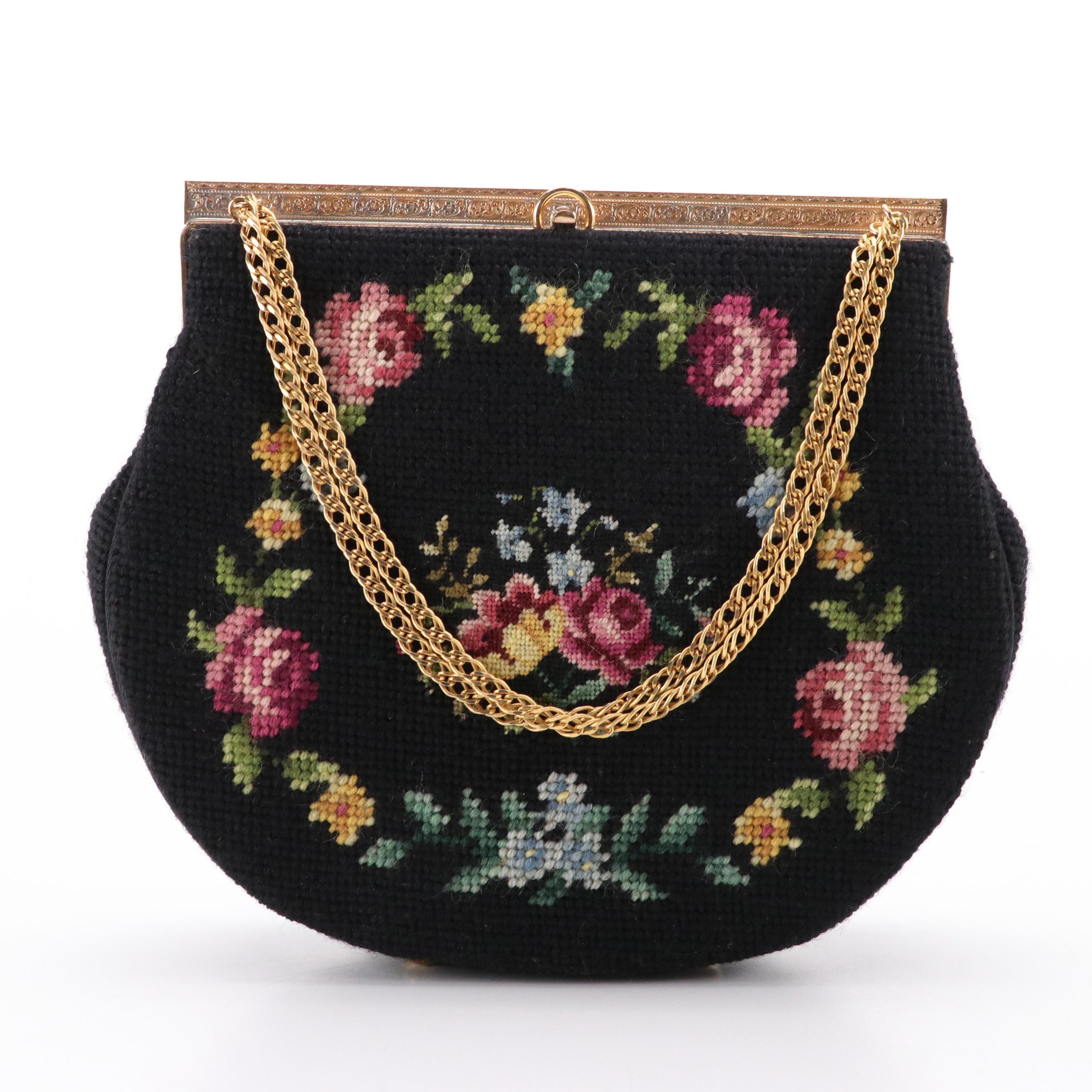 Lumos of London Leather Handbag, Switkes Floral Needlepoint Chain Strap Bag