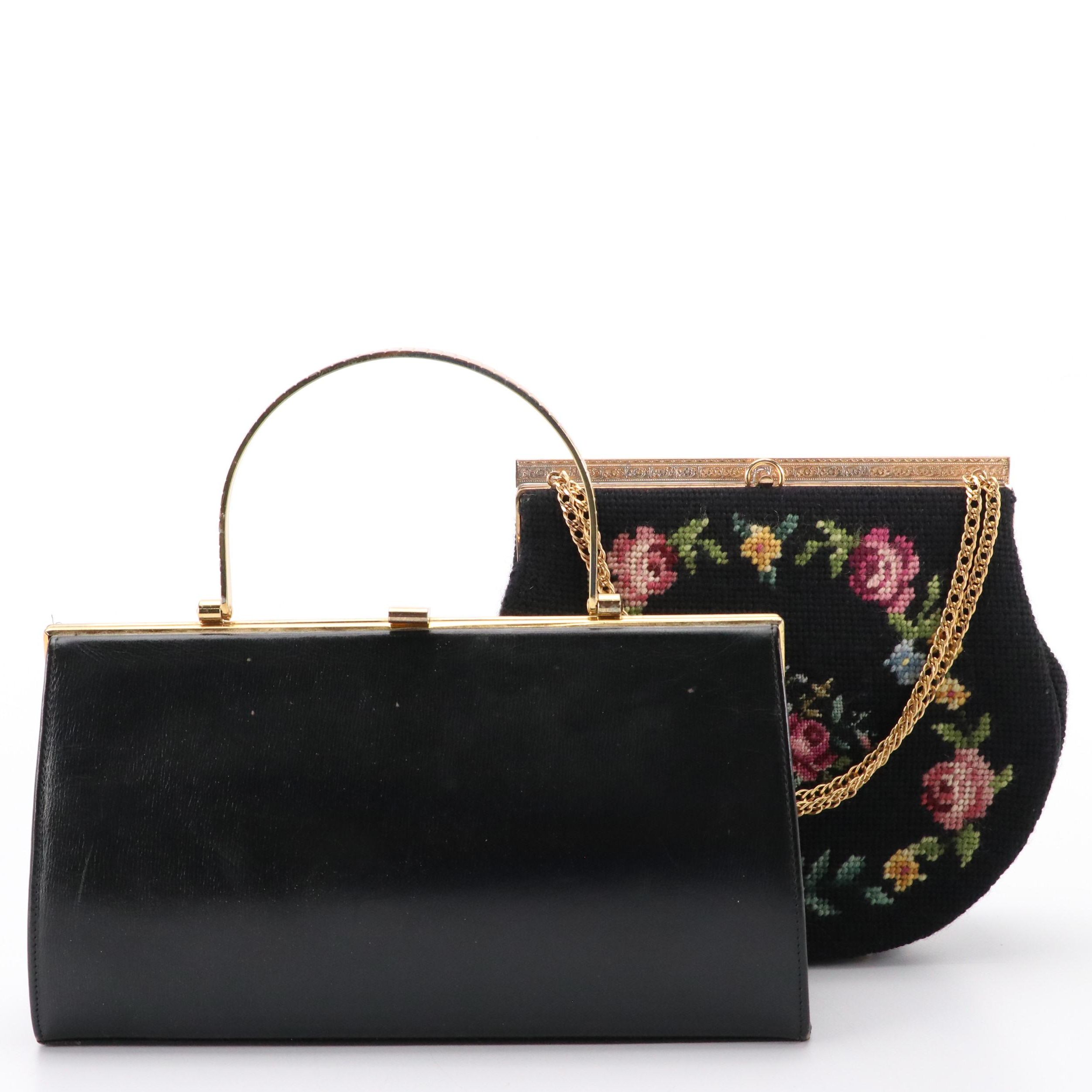 Lumos of London Leather Handbag, Switkes Floral Needlepoint Chain Strap Bag