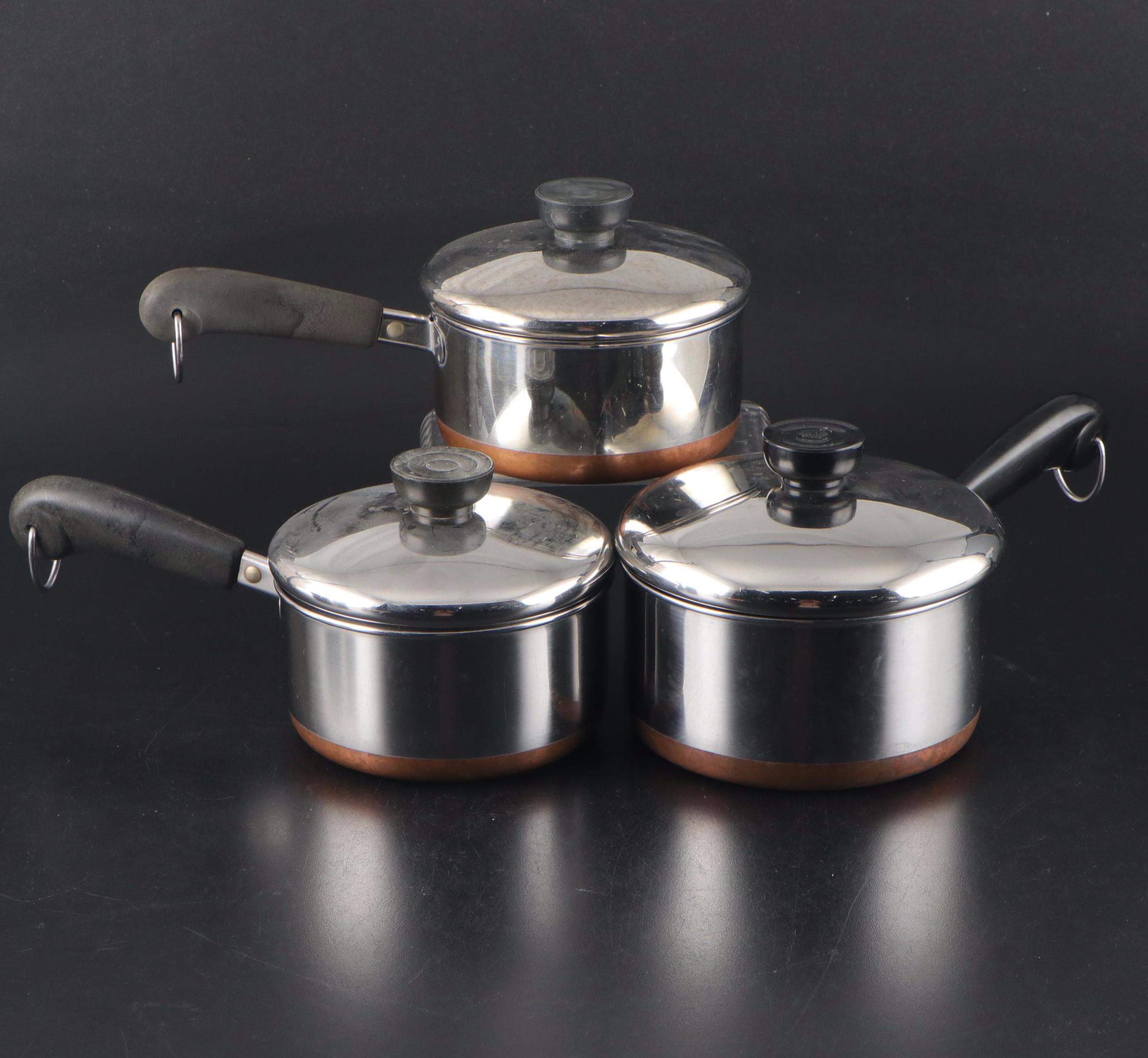 Revere Ware Copper Bottom Pots and Pans with Chefmate Sieve and Colander