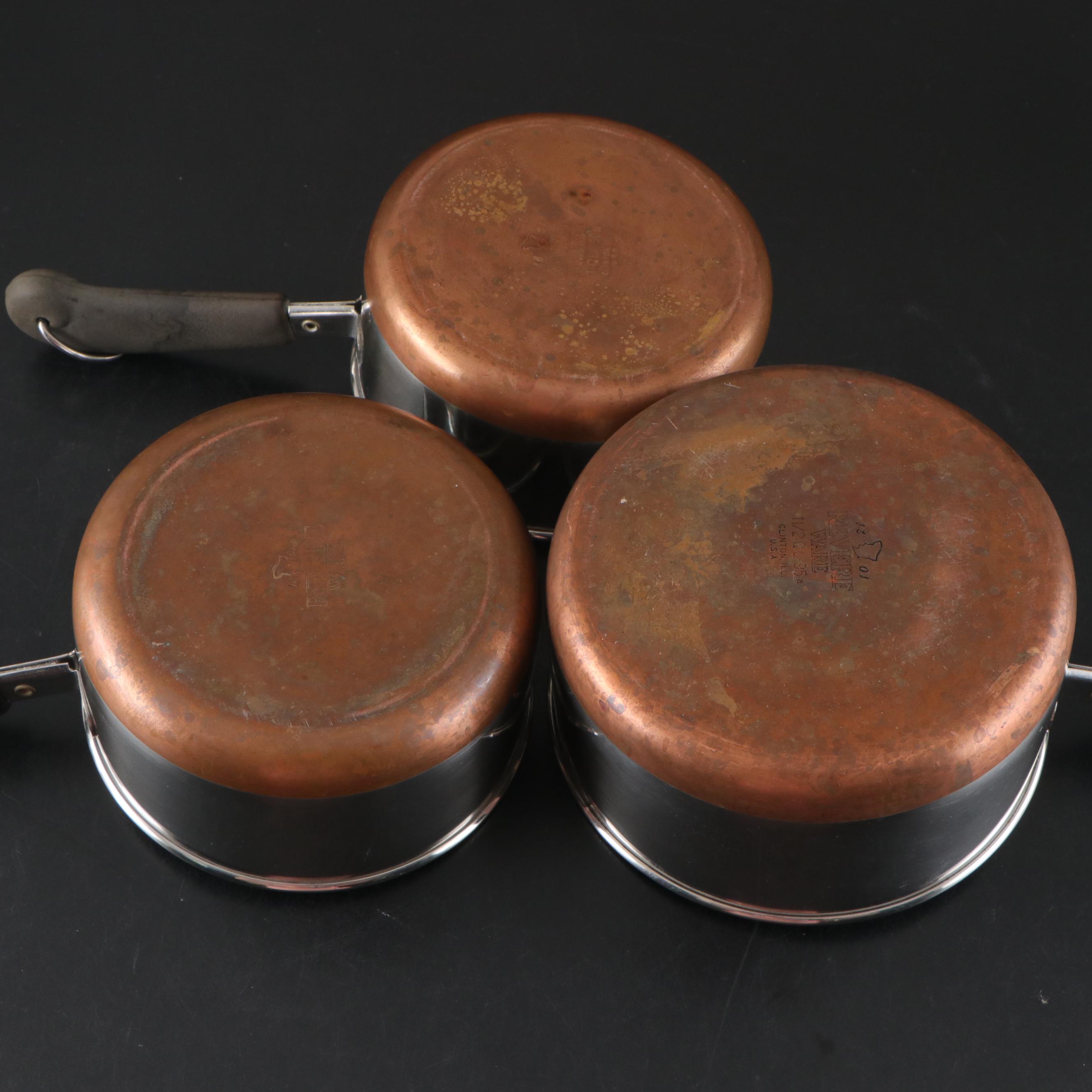 Revere Ware Copper Bottom Pots and Pans with Chefmate Sieve and Colander