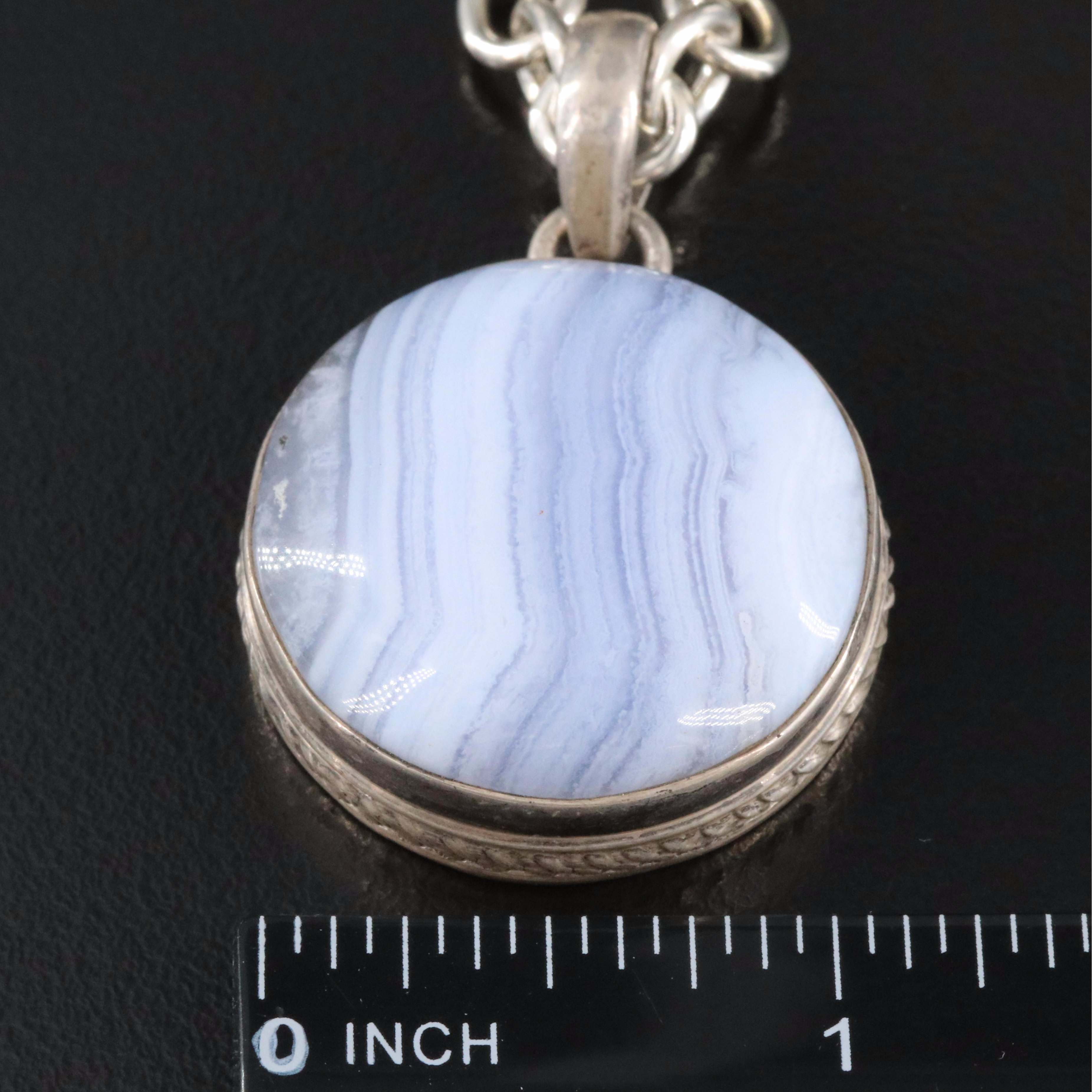 Sterling Gemstone Pendant and Necklace Collection Including Agate, Black Onyx