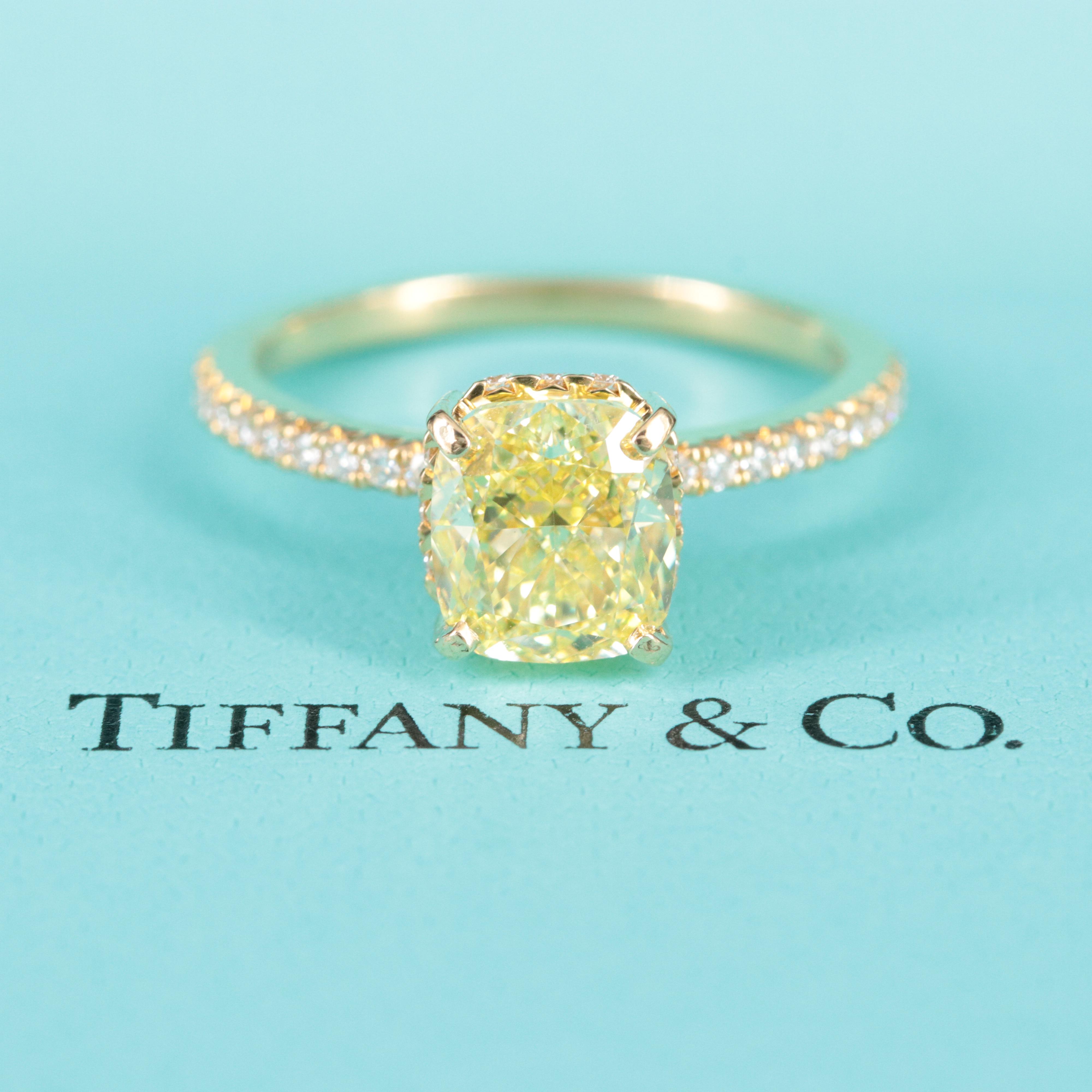 Tiffany & Co. 18K 1.95 CTW Diamond Ring with Fancy Yellow Center and GIA Report